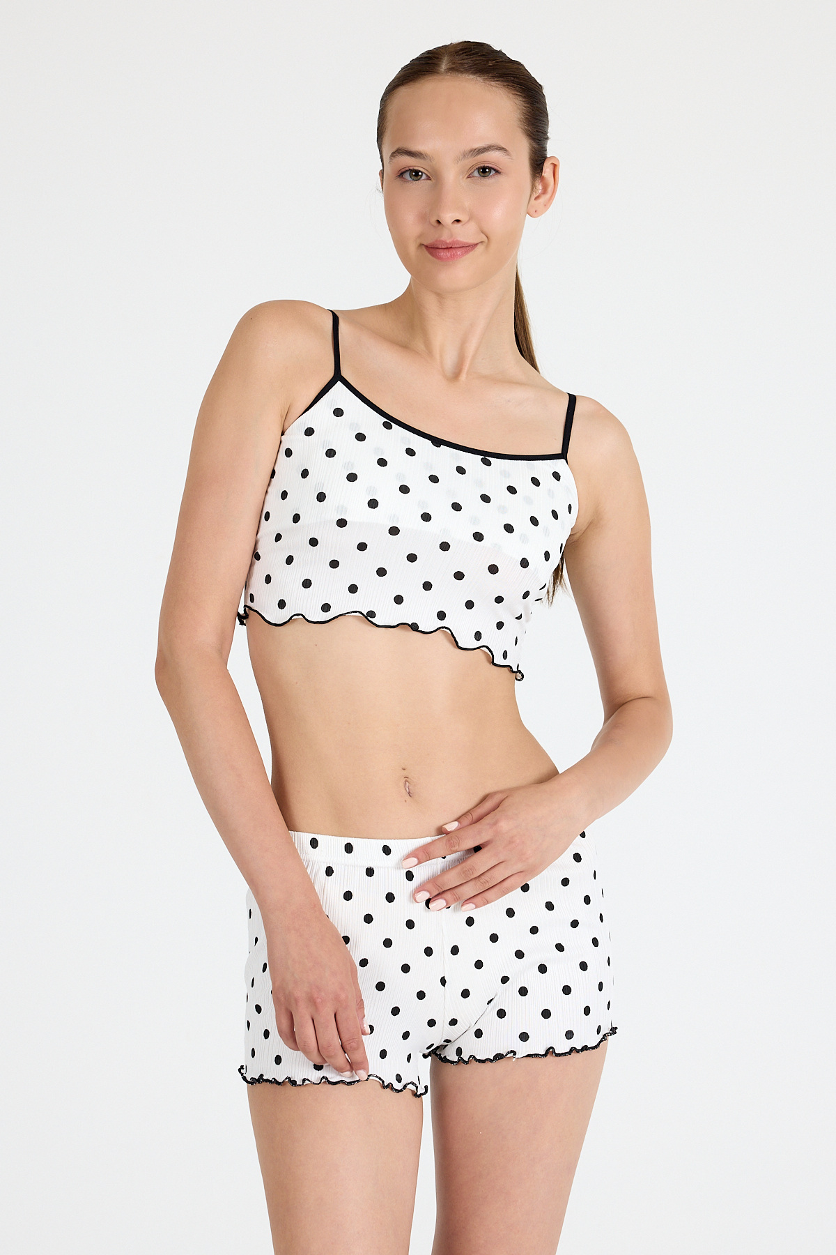 Beyaz Puantiye Desenli Atlet Şort Takım 3404 - 6