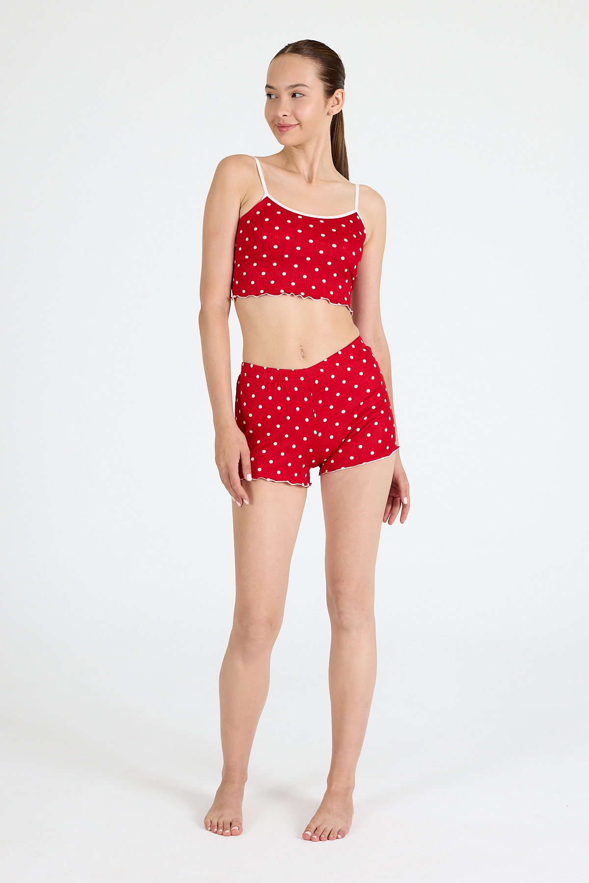 Kırmızı Puantiye Desenli Atlet Şort Takım 3404 - 6