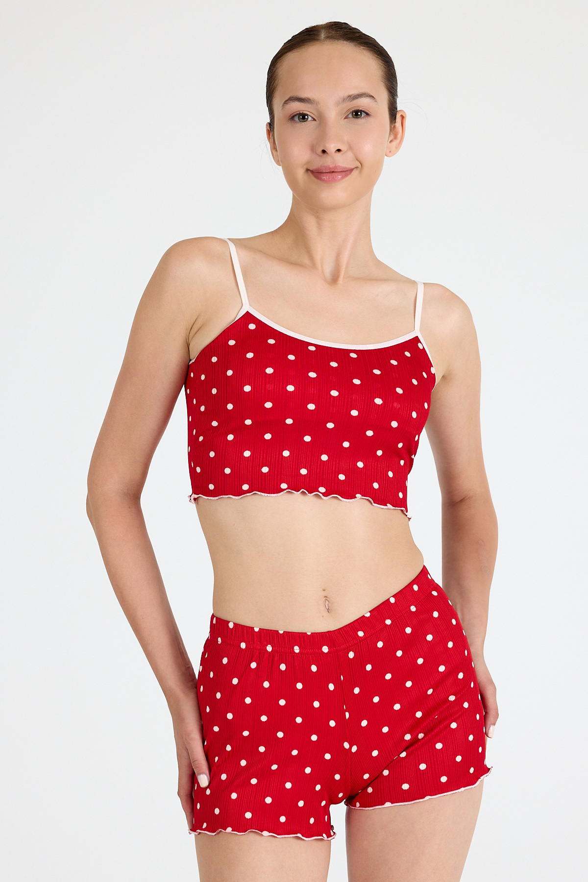 Kırmızı Puantiye Desenli Atlet Şort Takım 3404 - RAYS