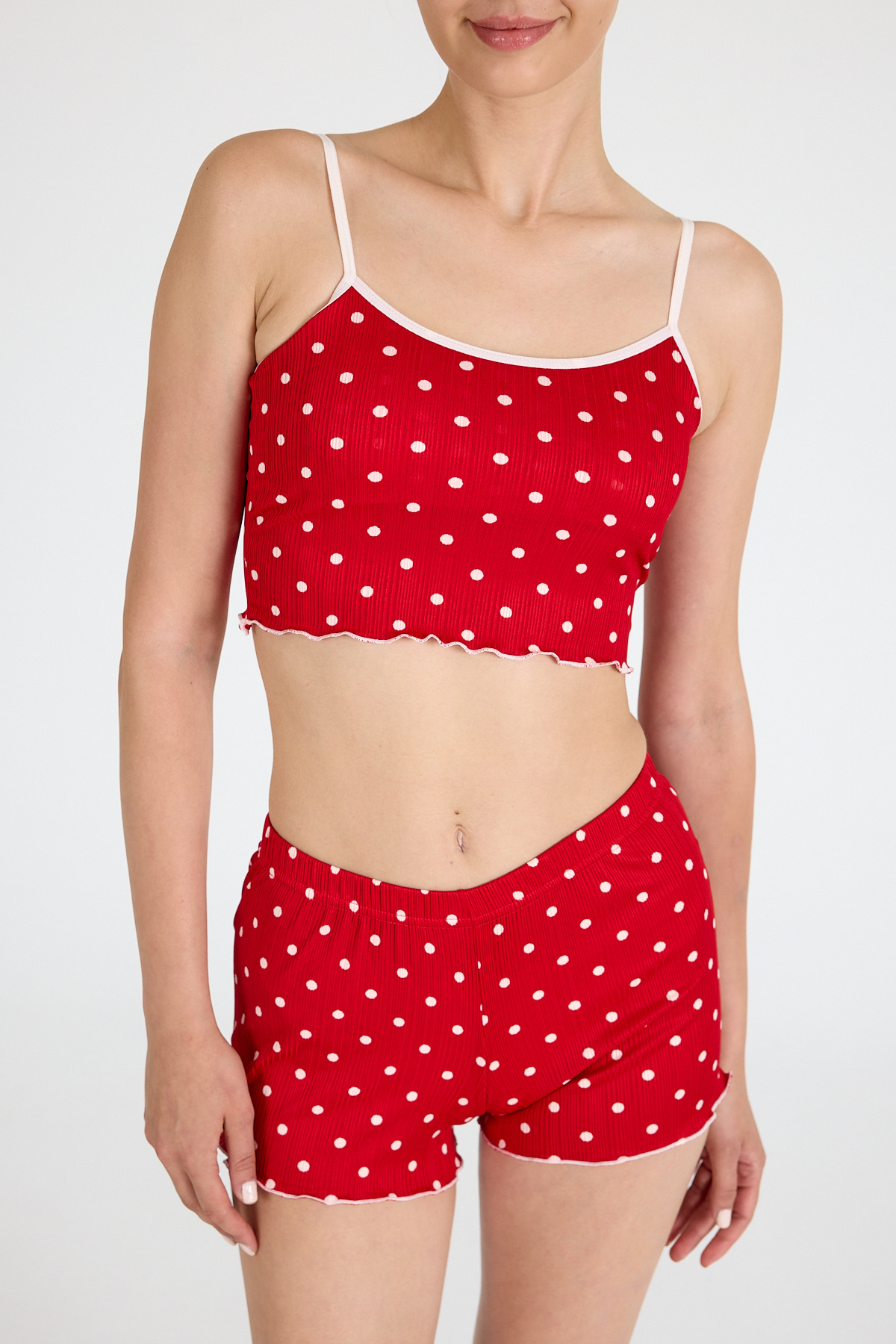 Kırmızı Puantiye Desenli Atlet Şort Takım 3404 - 4