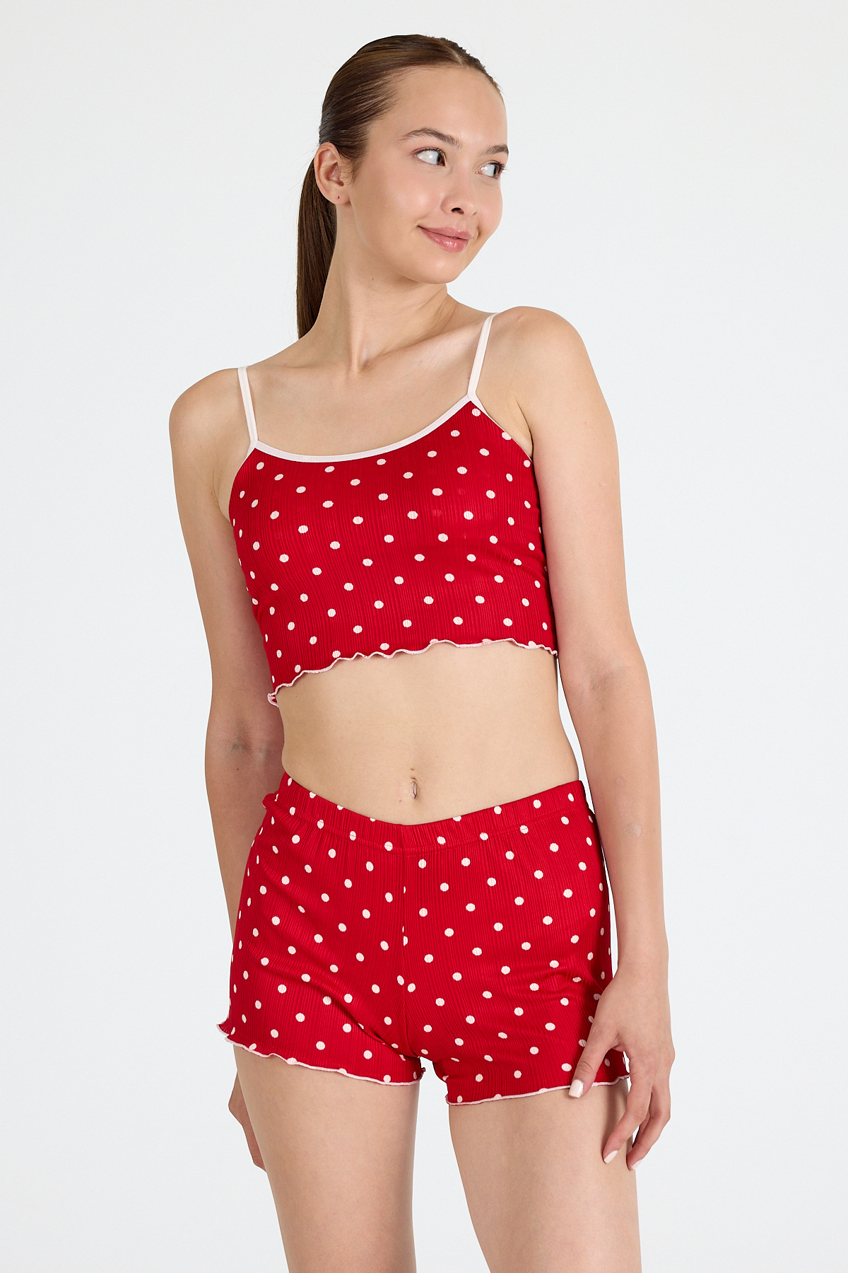 Kırmızı Puantiye Desenli Atlet Şort Takım 3404 - 3
