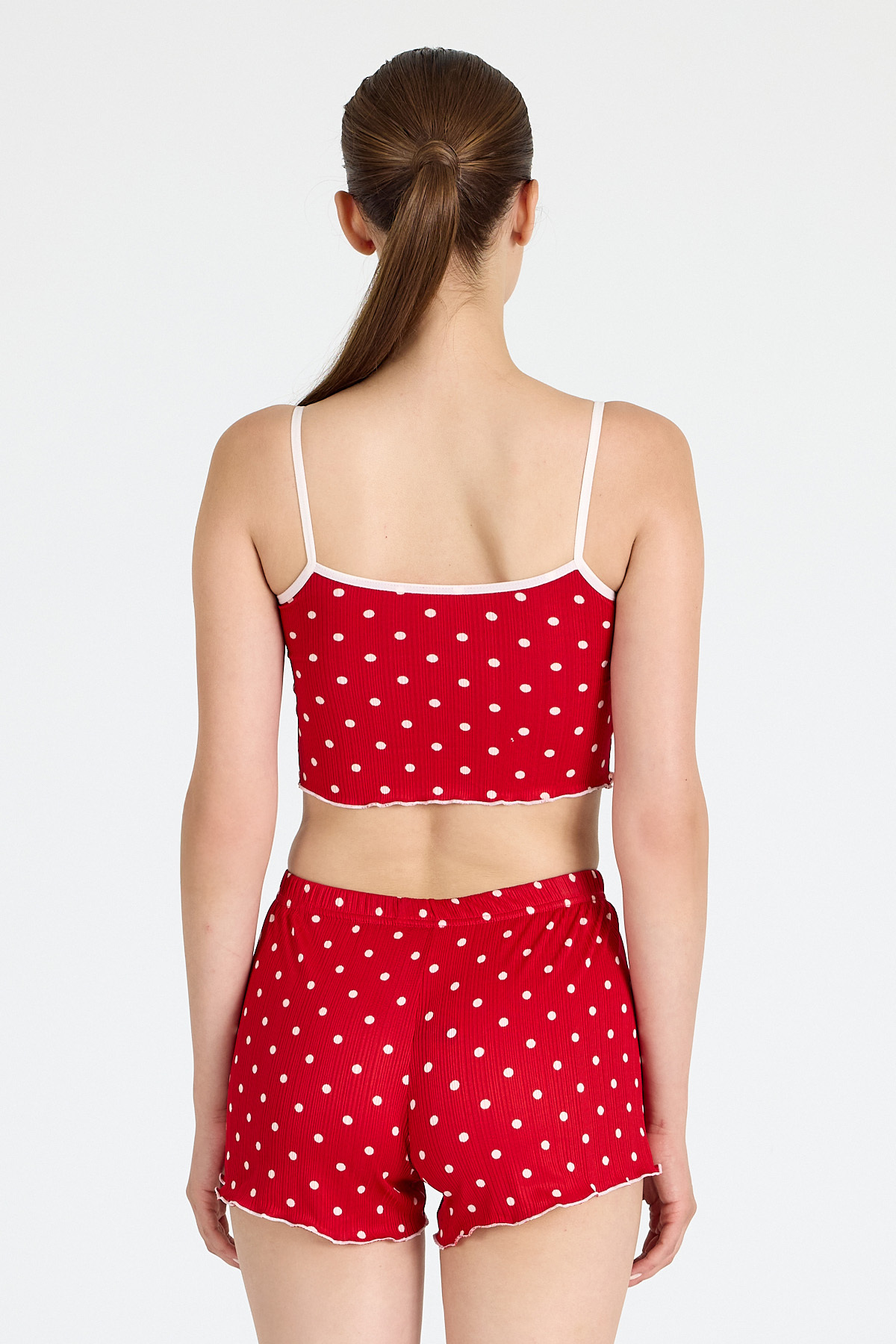 Kırmızı Puantiye Desenli Atlet Şort Takım 3404 - 5