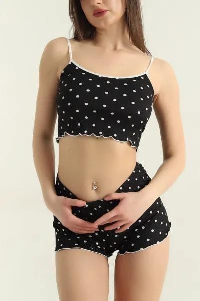 3404 Puantiye Desne Atlet Şort Takım Siyah 