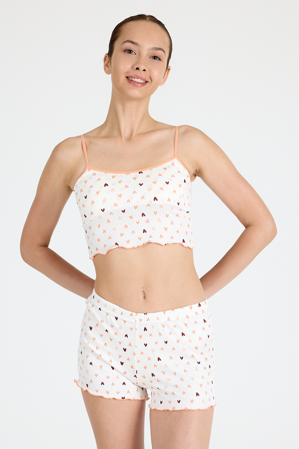 Beyaz Kalp Desenli Atlet Şort Takım 3406 - 6