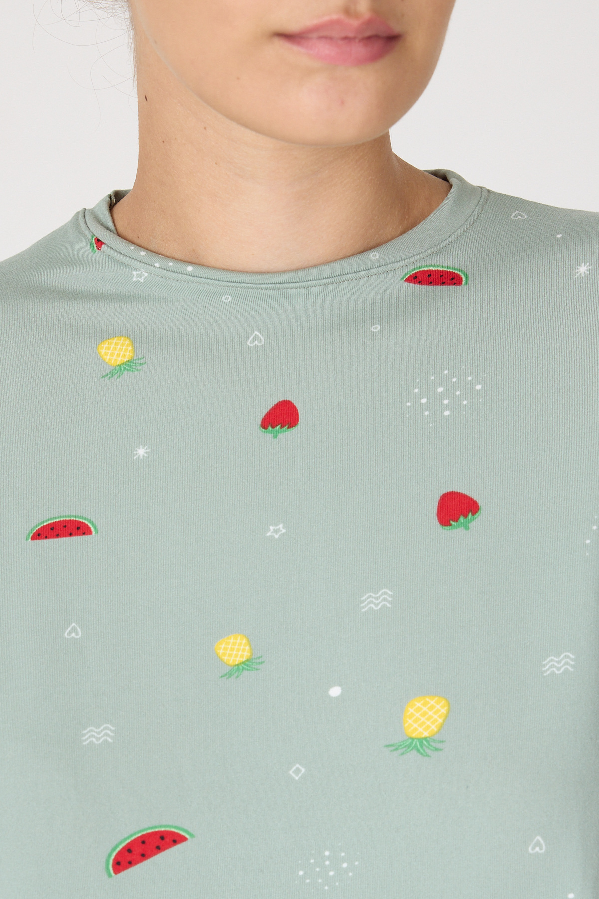 Çağla Yeşili Meyve Desenli Kısa Kollu Pijama Takımı 3407 - RAYS