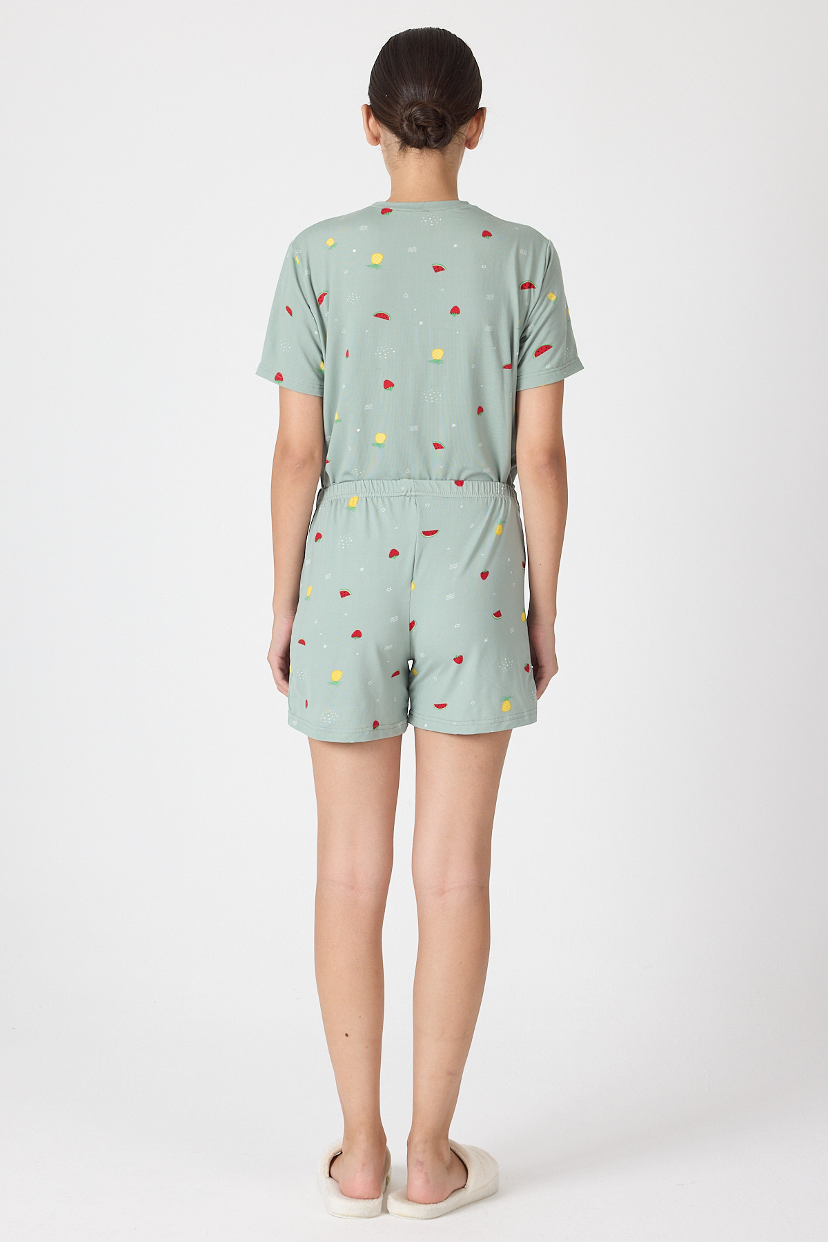Çağla Yeşili Meyve Desenli Kısa Kollu Pijama Takımı 3407 - 5