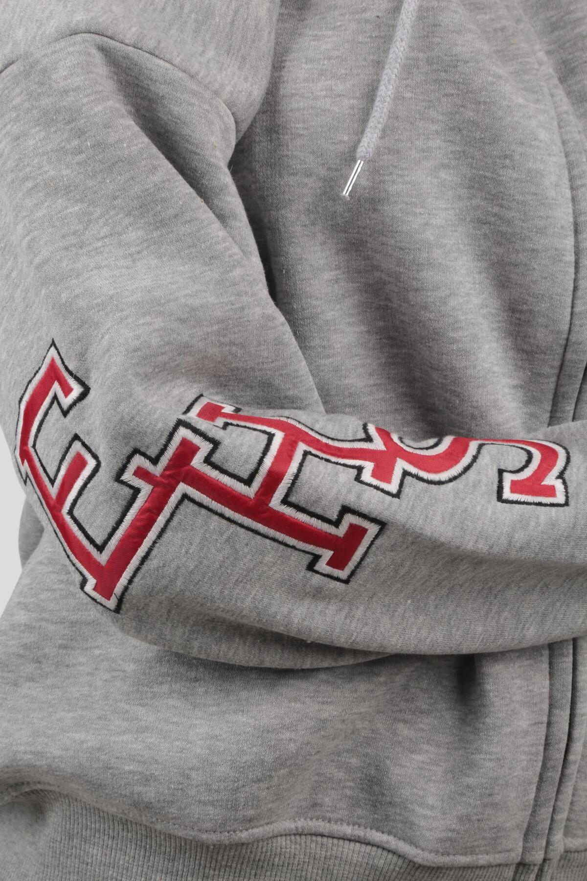 3410 Kapüşonlu Fermuarlı Sweat Gri - 3