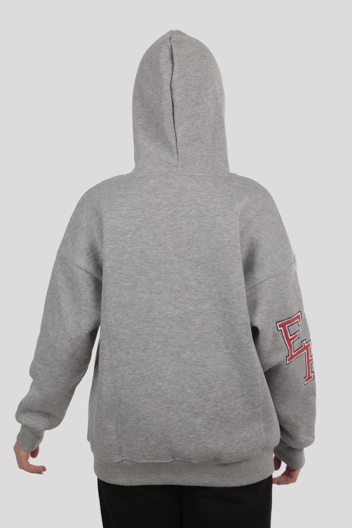 3410 Kapüşonlu Fermuarlı Sweat Gri - 4