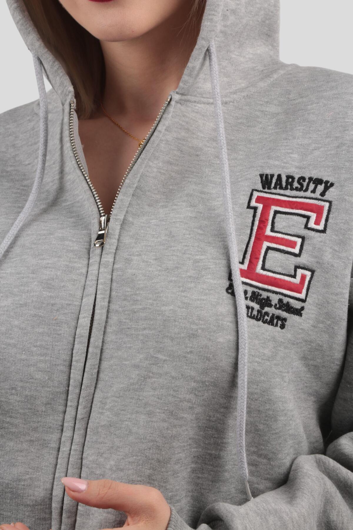 Gri Kapüşonlu Fermuarlı Sweat 3410 - 7