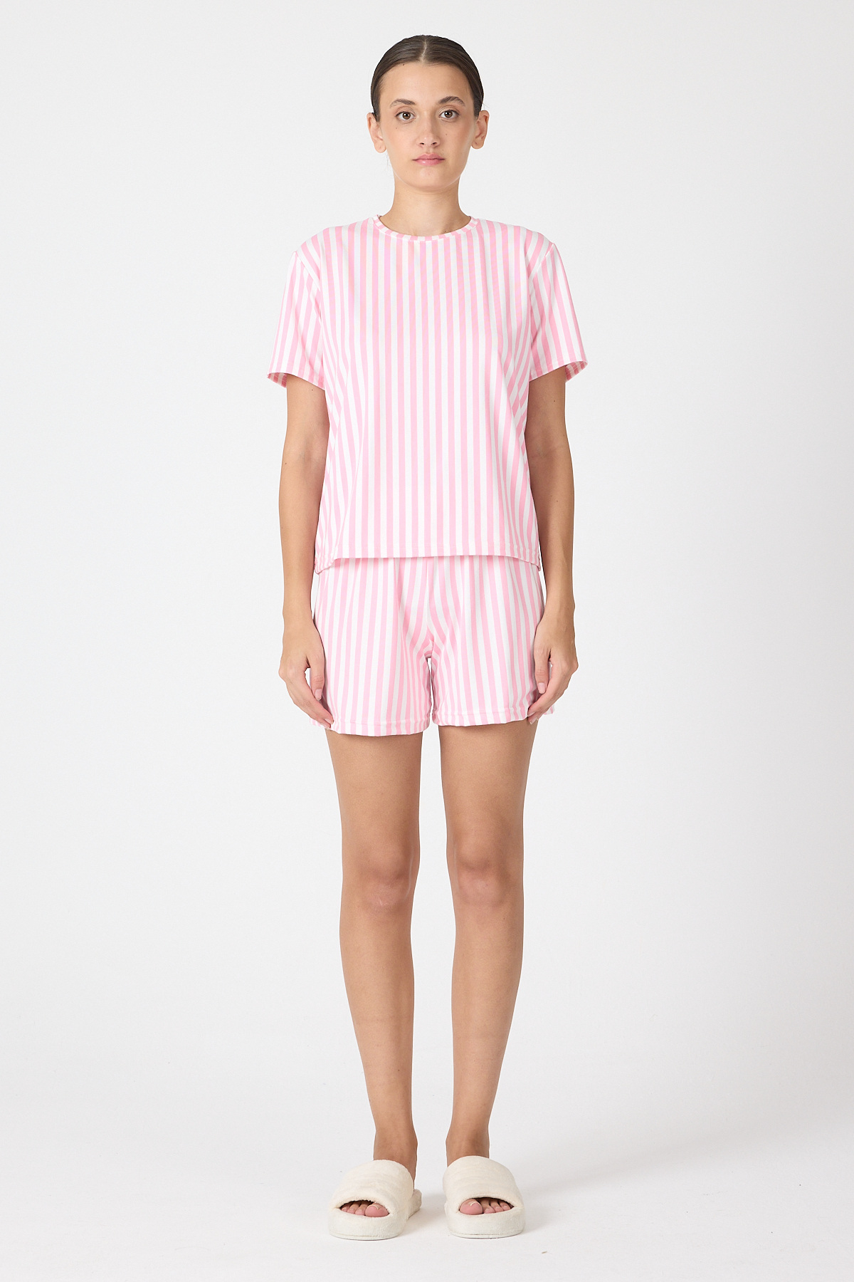 Pembe Çizgili Şortlu Pijama Takımı 3411 - RAYS