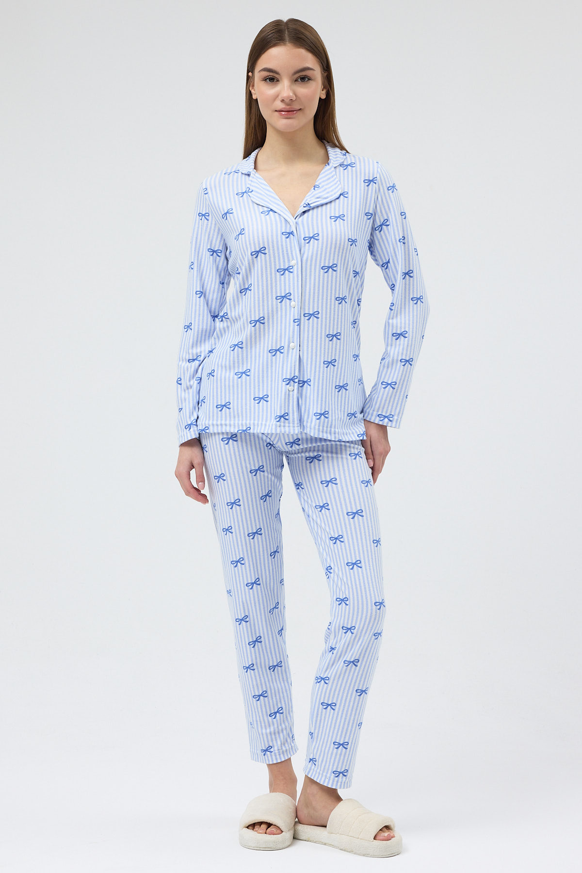 Mavi Fiyonk Desenli Pijama Takımı 3412 - 1