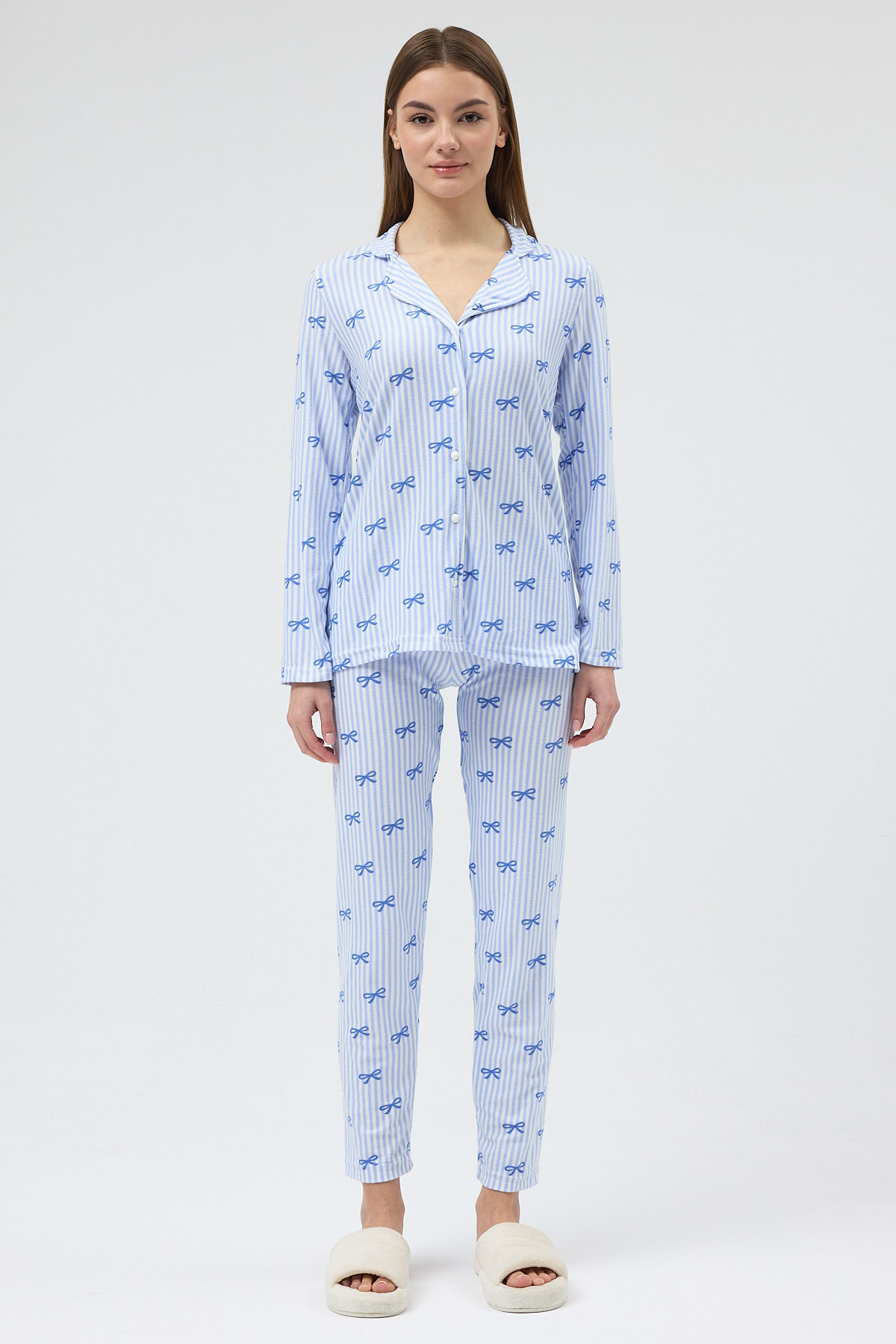 Mavi Fiyonk Desenli Pijama Takımı 3412 - 3