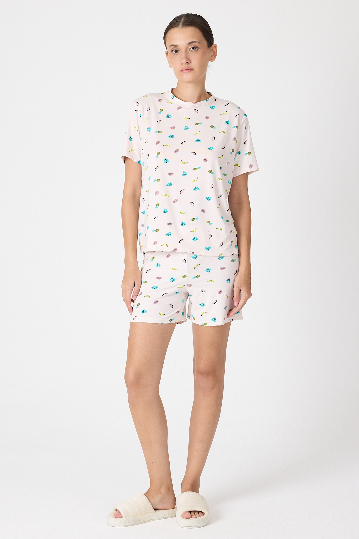 Toz Pembe Meyve Desenli Kısa Kollu Pijama Takımı 3419 - RAYS