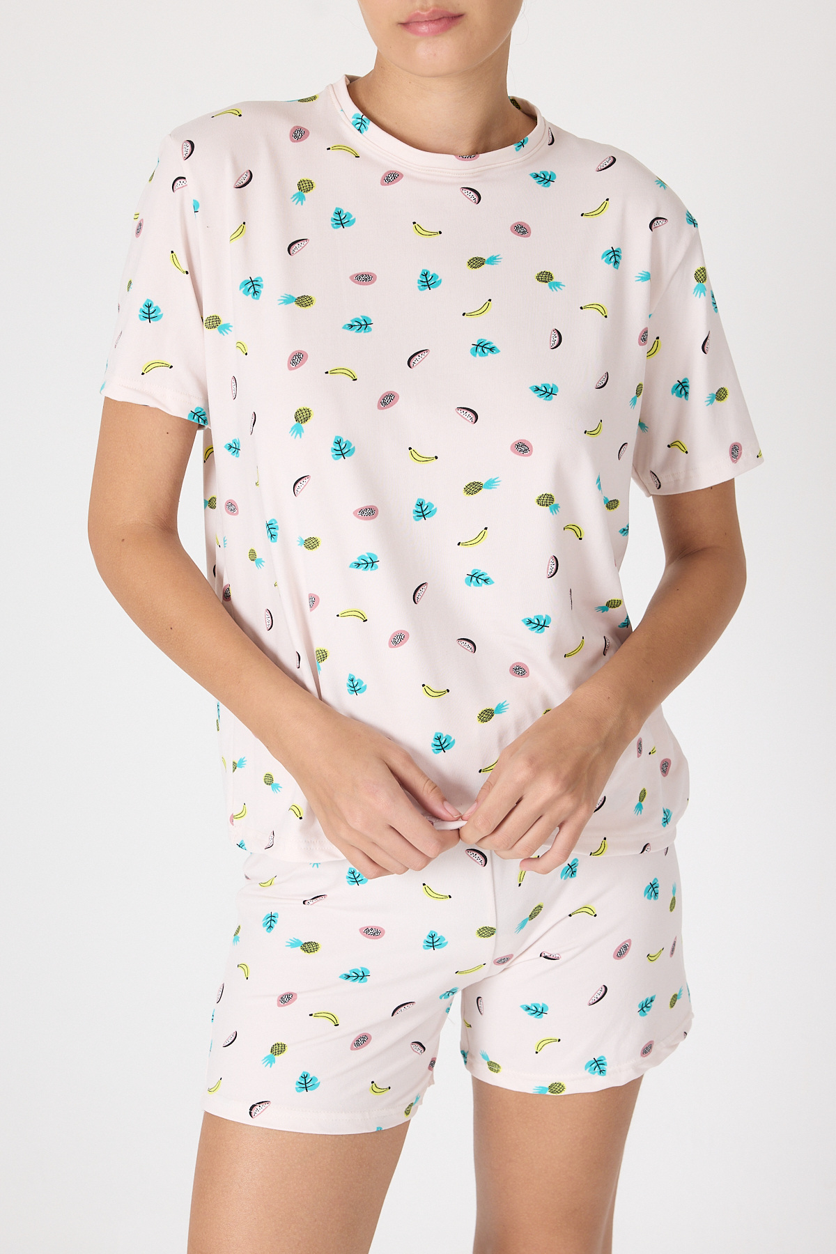 Toz Pembe Meyve Desenli Kısa Kollu Pijama Takımı 3419 - 4