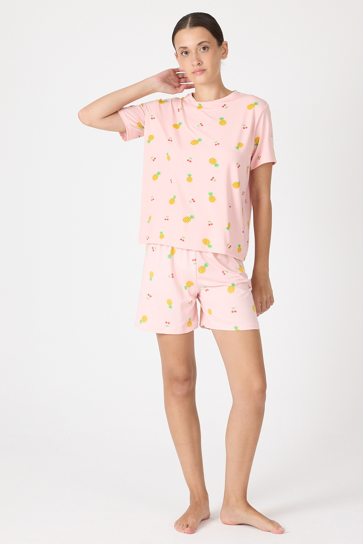 Pembe Meyve Desenli Şortlu Pijama Takımı 3420 - 1