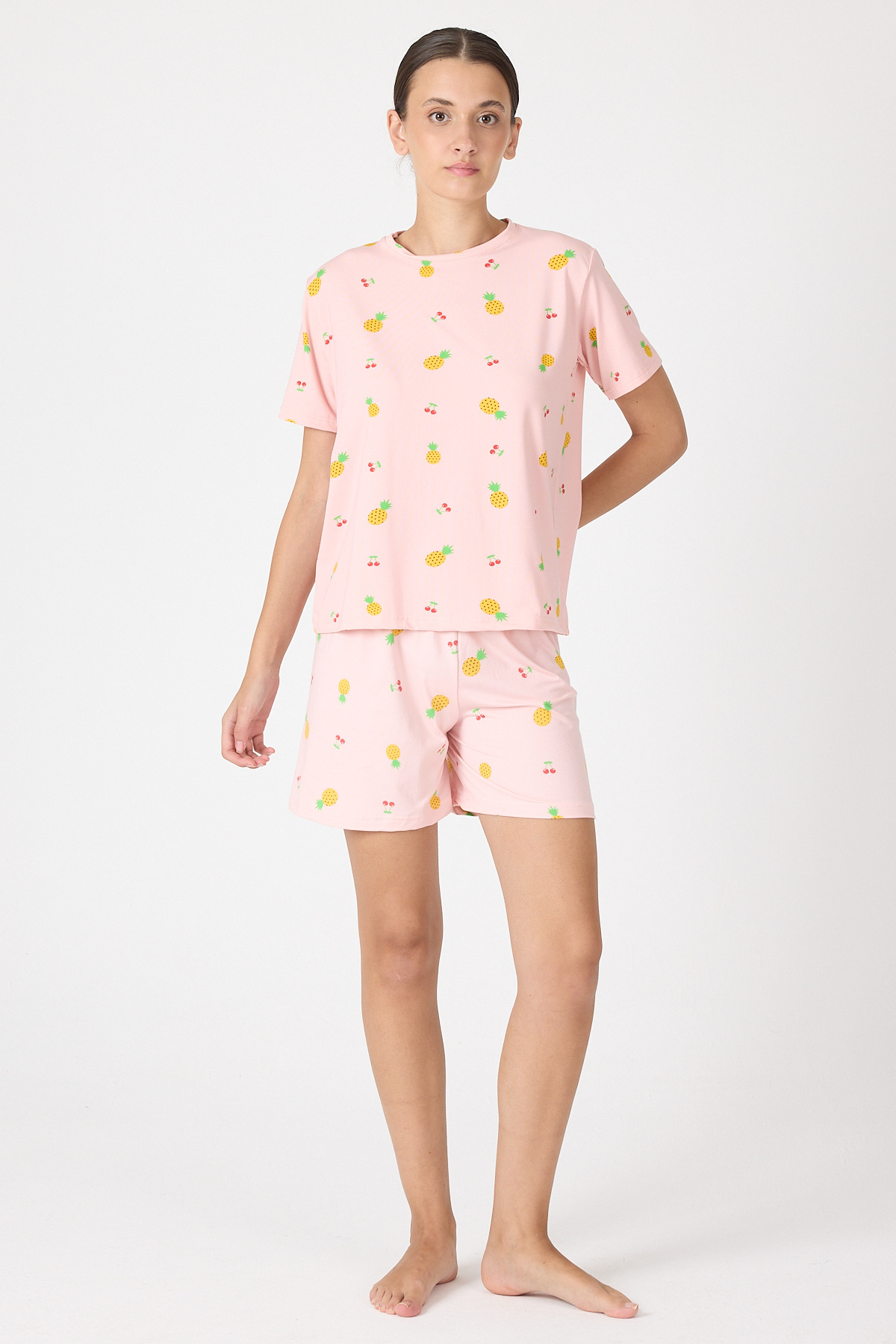 Pembe Meyve Desenli Şortlu Pijama Takımı 3420 - 3