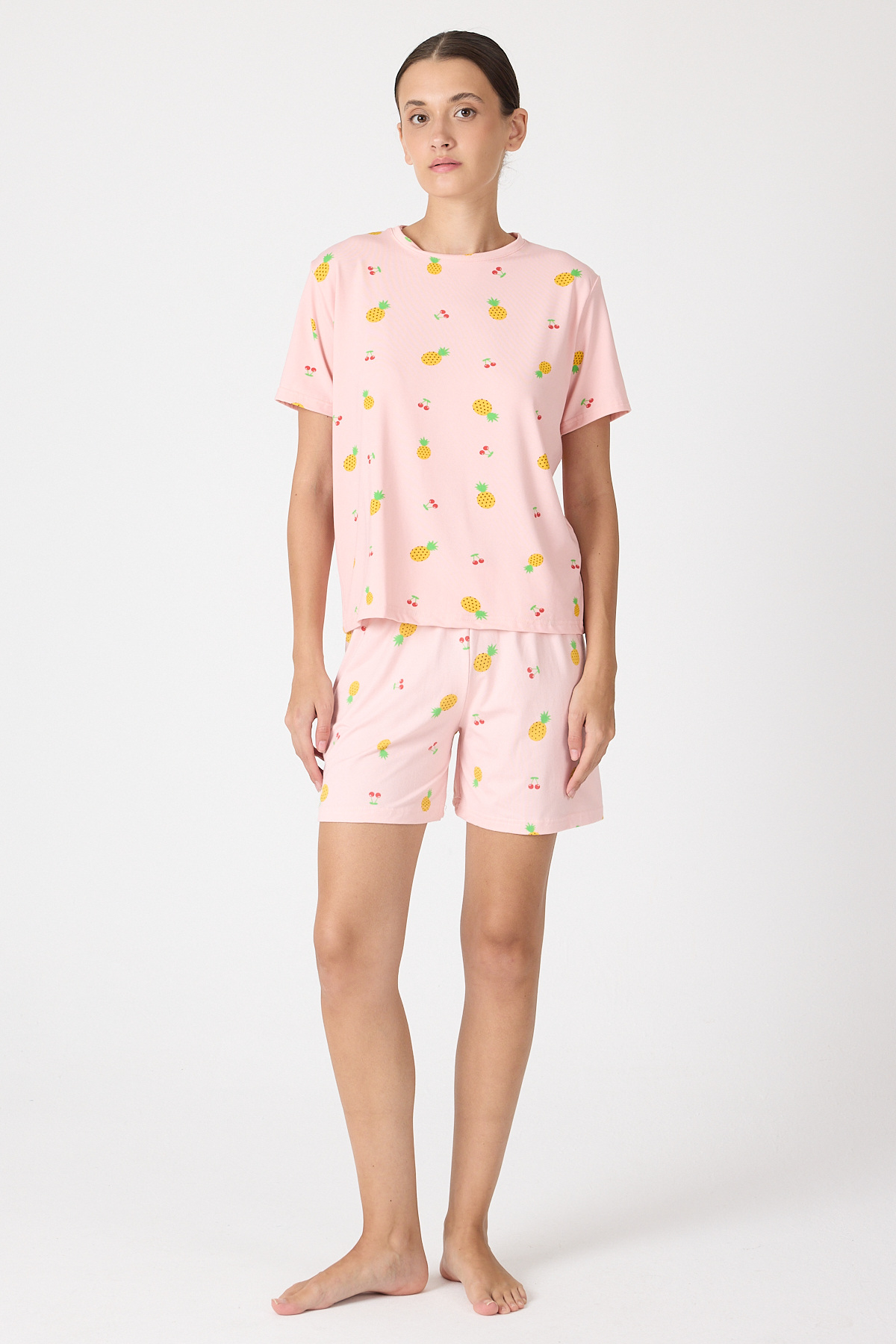 Pembe Meyve Desenli Şortlu Pijama Takımı 3420 - RAYS