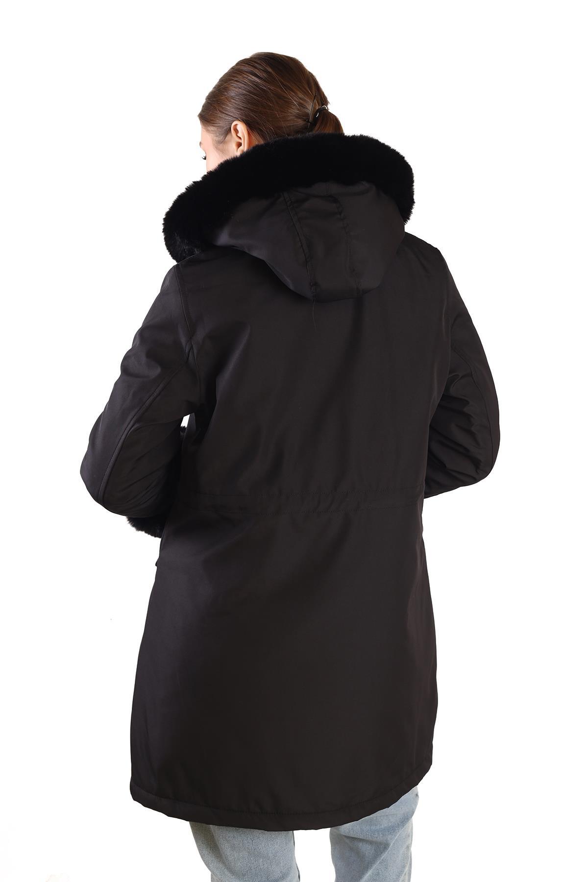 Siyah Kolu Kürklü Uzun Mont 3434 - 5