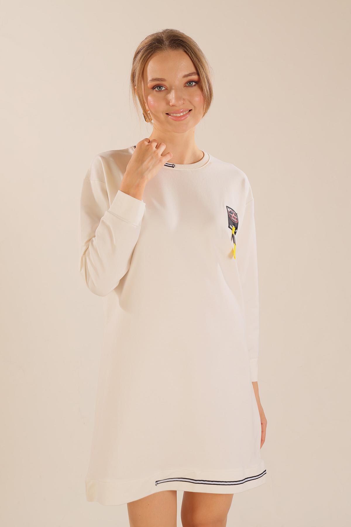 Beyaz Yaka Şerit Arma Detay Sweat 2684 - 1