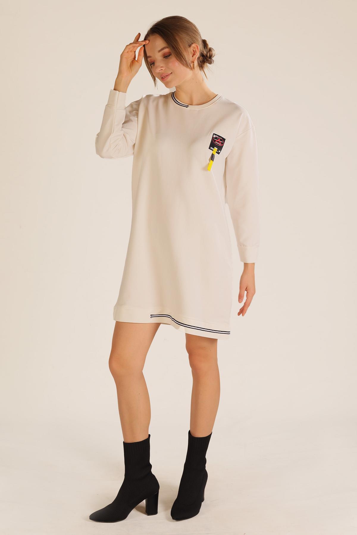 Beyaz Yaka Şerit Arma Detay Sweat 2684 - 4