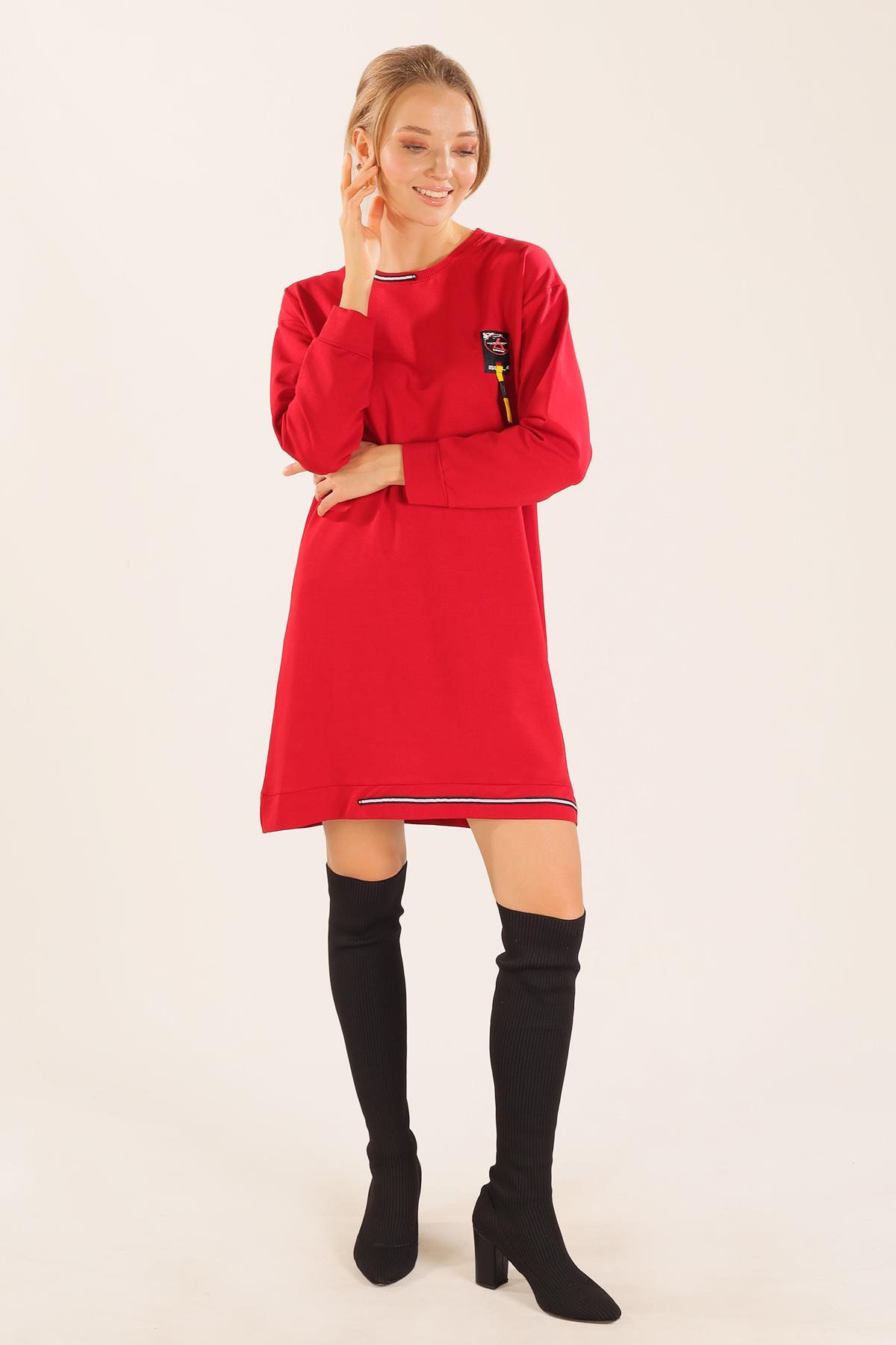 Kırmızı Yaka Şerit Arma Detay Sweat 2684 - 2