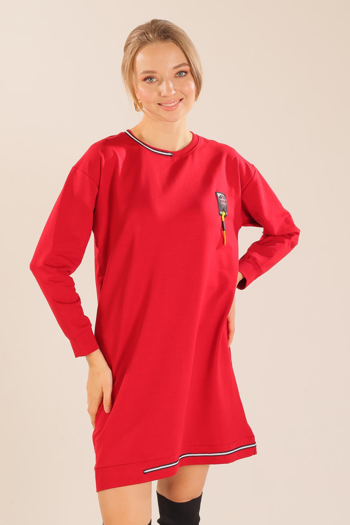 Kırmızı Yaka Şerit Arma Detay Sweat 2684 - 3