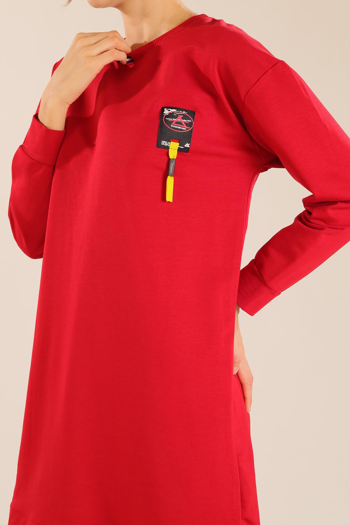 Kırmızı Yaka Şerit Arma Detay Sweat 2684 - 4