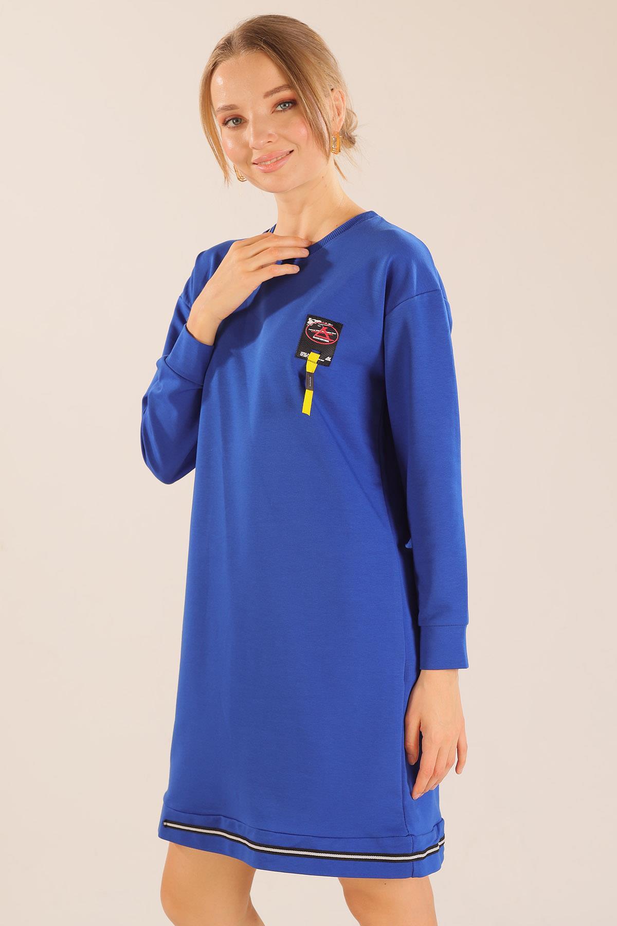 Saks Yaka Şerit Arma Detay Sweat 2684 - 1