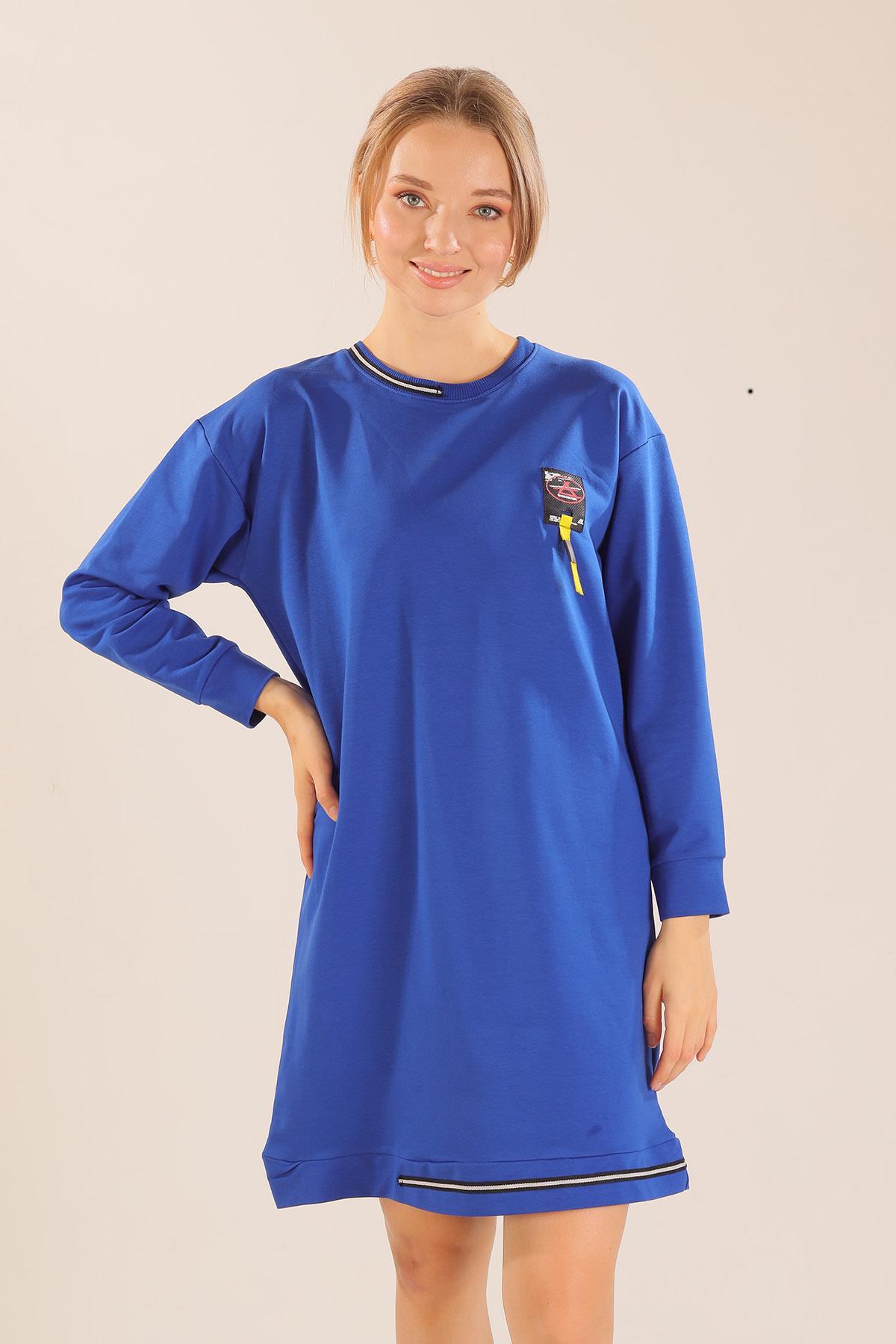 2684 Yaka Şerit Arma Detay Sweat Saks - 2