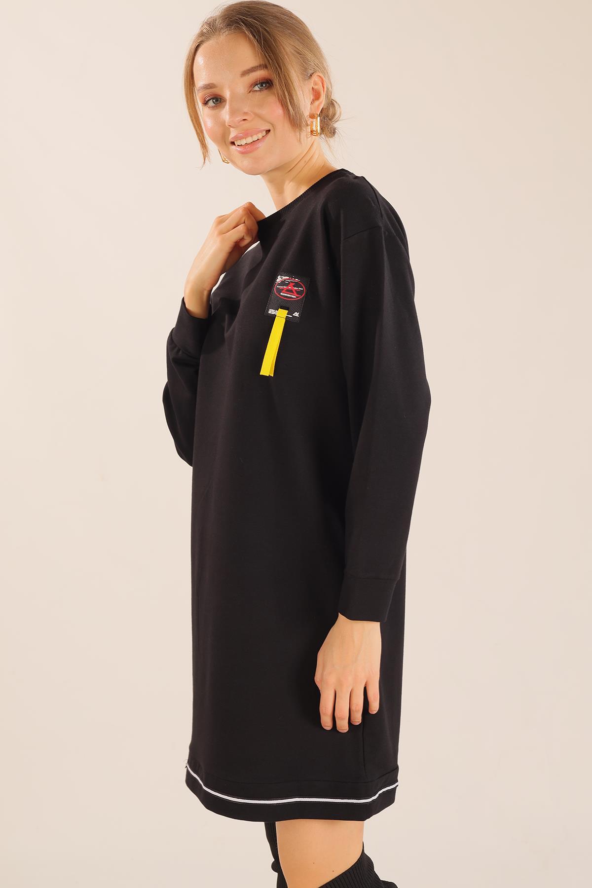 Siyah Yaka Şerit Arma Detay Sweat 2684 - 1