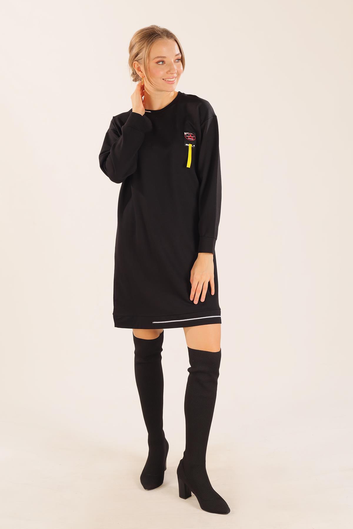 Siyah Yaka Şerit Arma Detay Sweat 2684 - 2