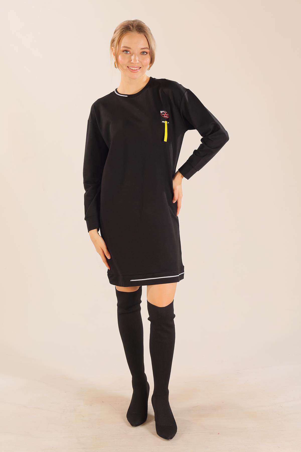 Siyah Yaka Şerit Arma Detay Sweat 2684 - 3