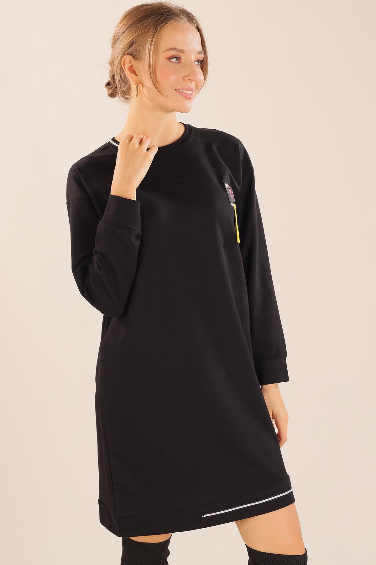 Siyah Yaka Şerit Arma Detay Sweat 2684 - 5