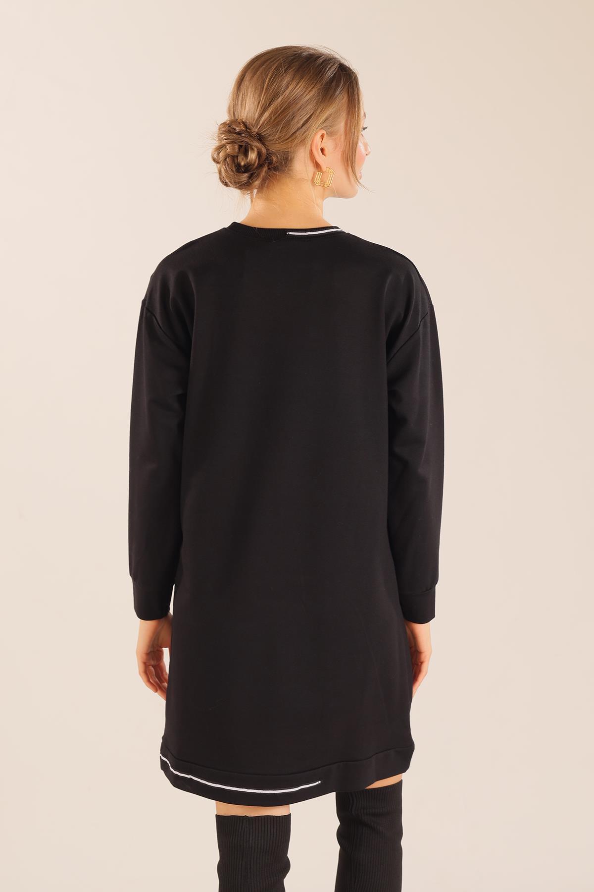 Siyah Yaka Şerit Arma Detay Sweat 2684 - 6