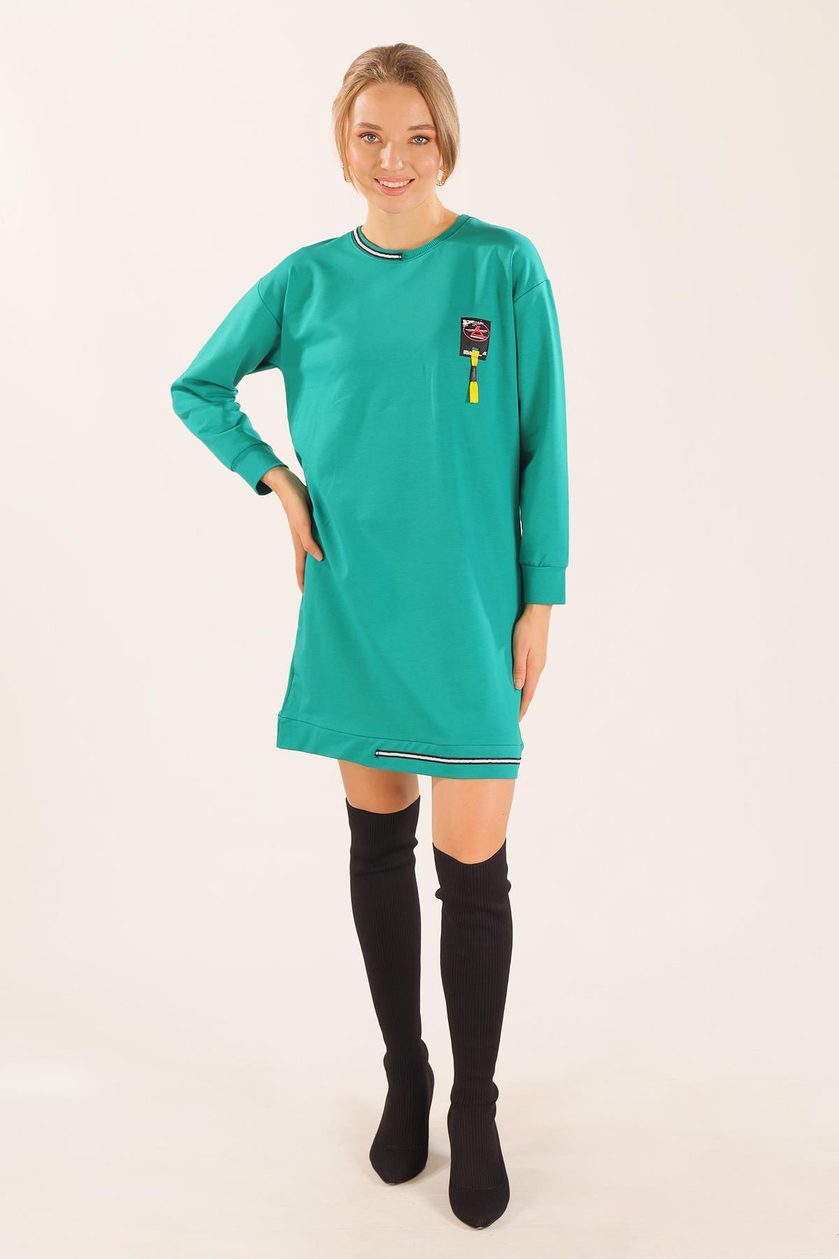 2684 Yaka Şerit Arma Detay Sweat Yeşil - 3