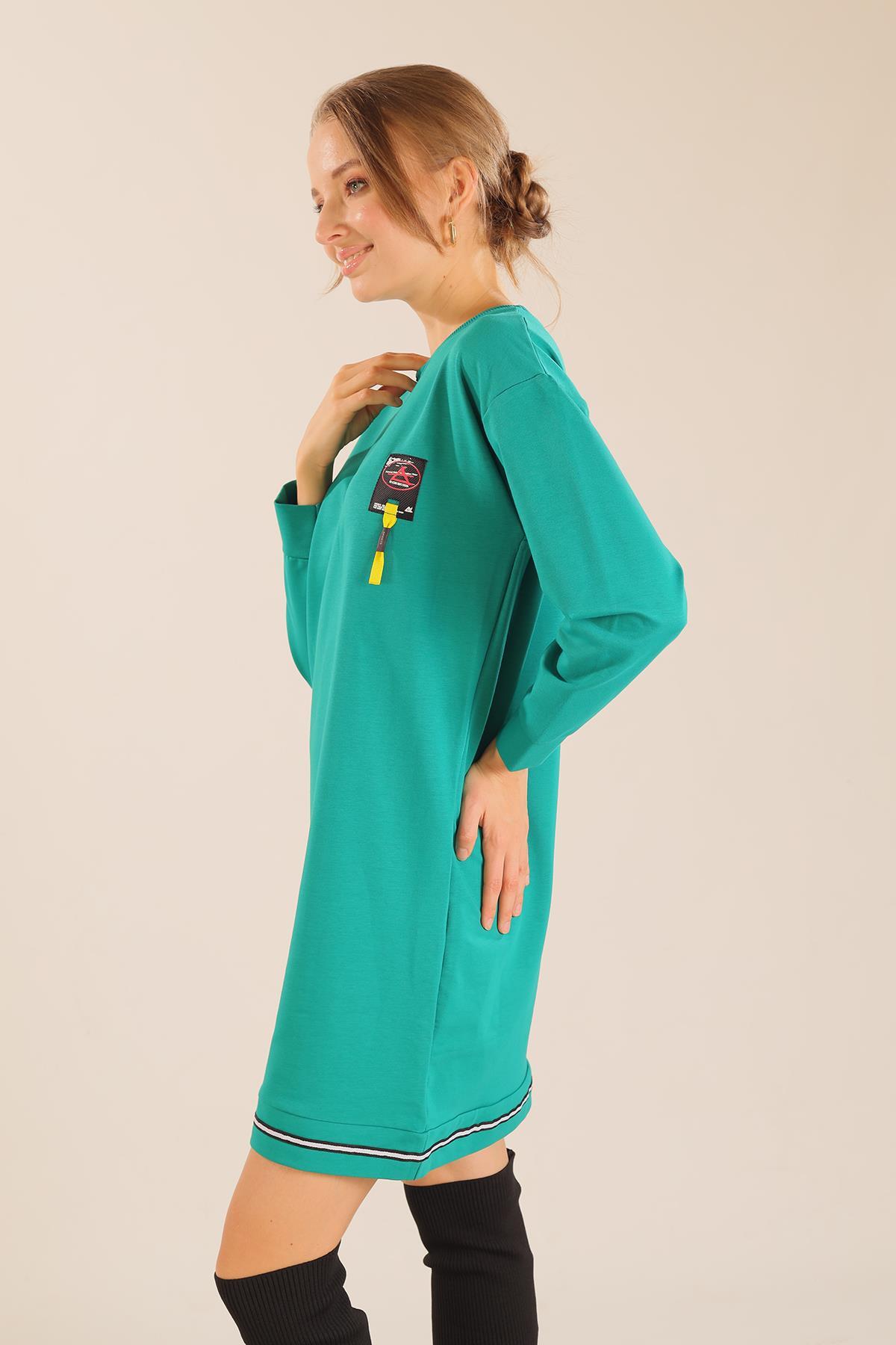 2684 Yaka Şerit Arma Detay Sweat Yeşil - 7