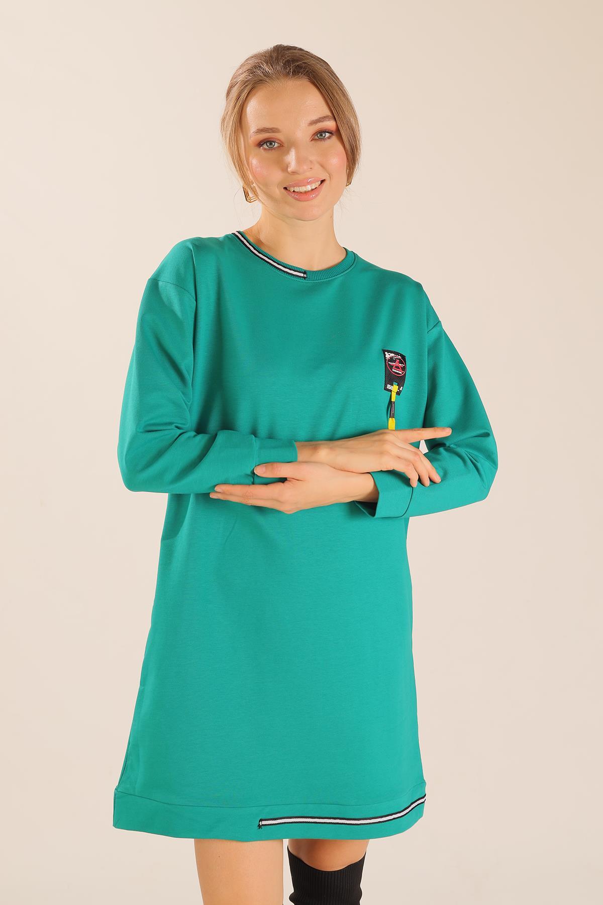 Yeşil Yaka Şerit Arma Detay Sweat 2684 - 1