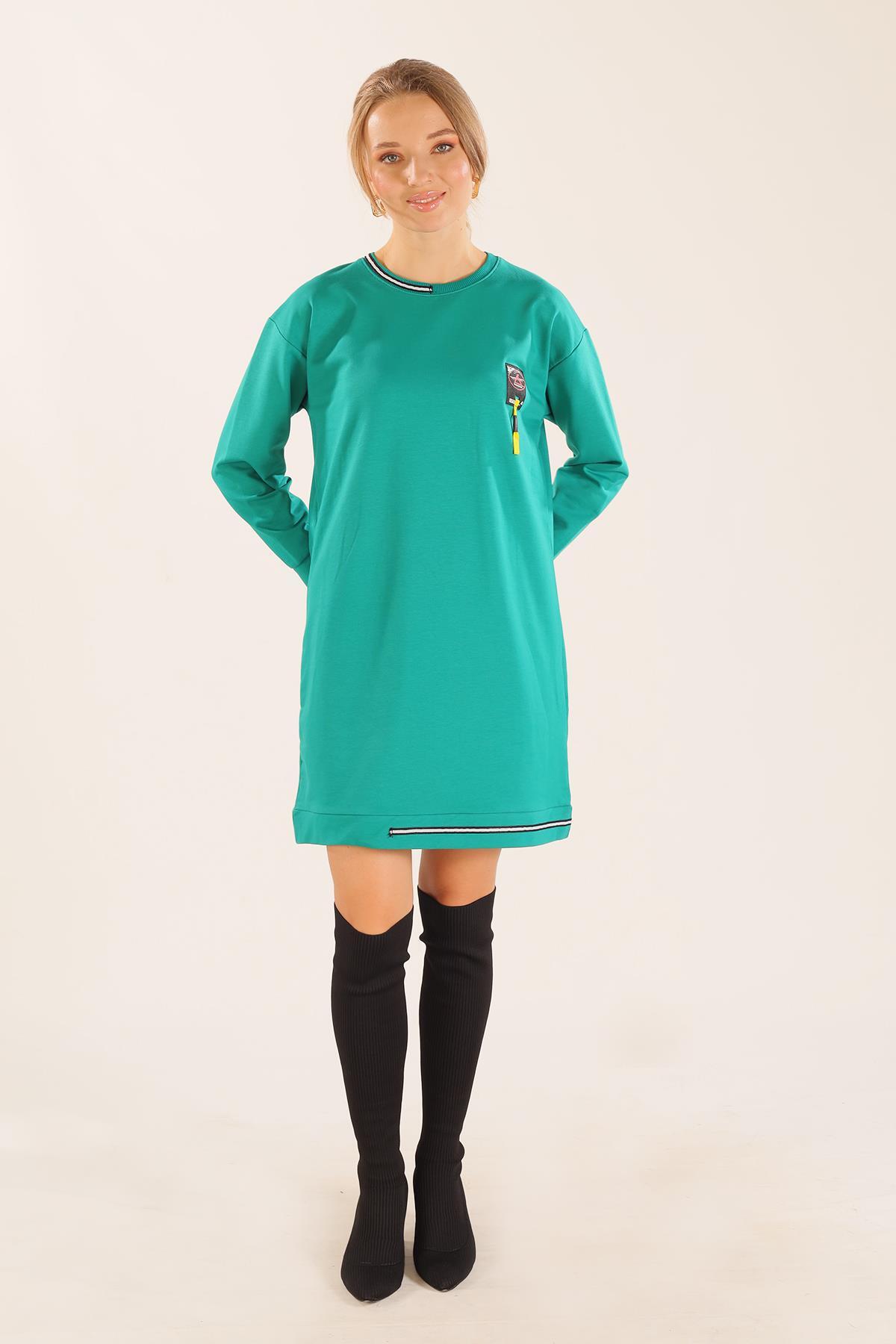 Yeşil Yaka Şerit Arma Detay Sweat 2684 - 2