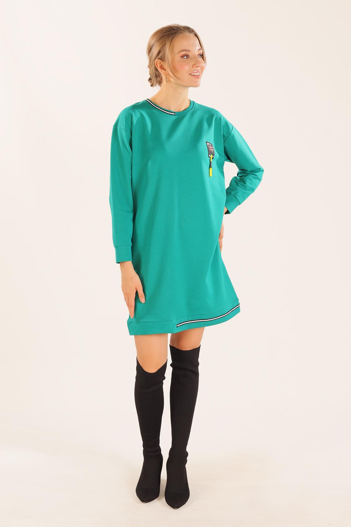 Yeşil Yaka Şerit Arma Detay Sweat 2684 - 4