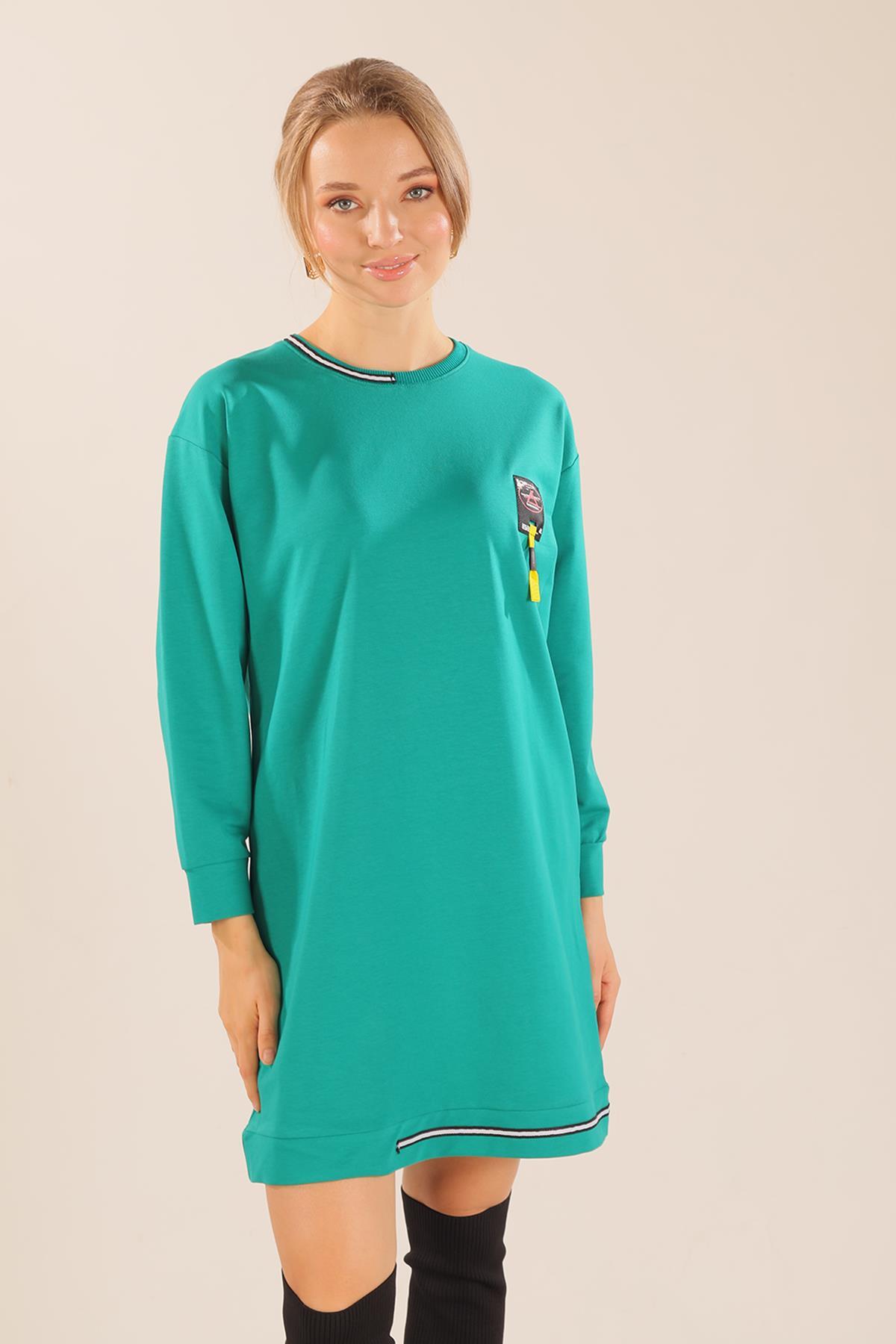 Yeşil Yaka Şerit Arma Detay Sweat 2684 - 5