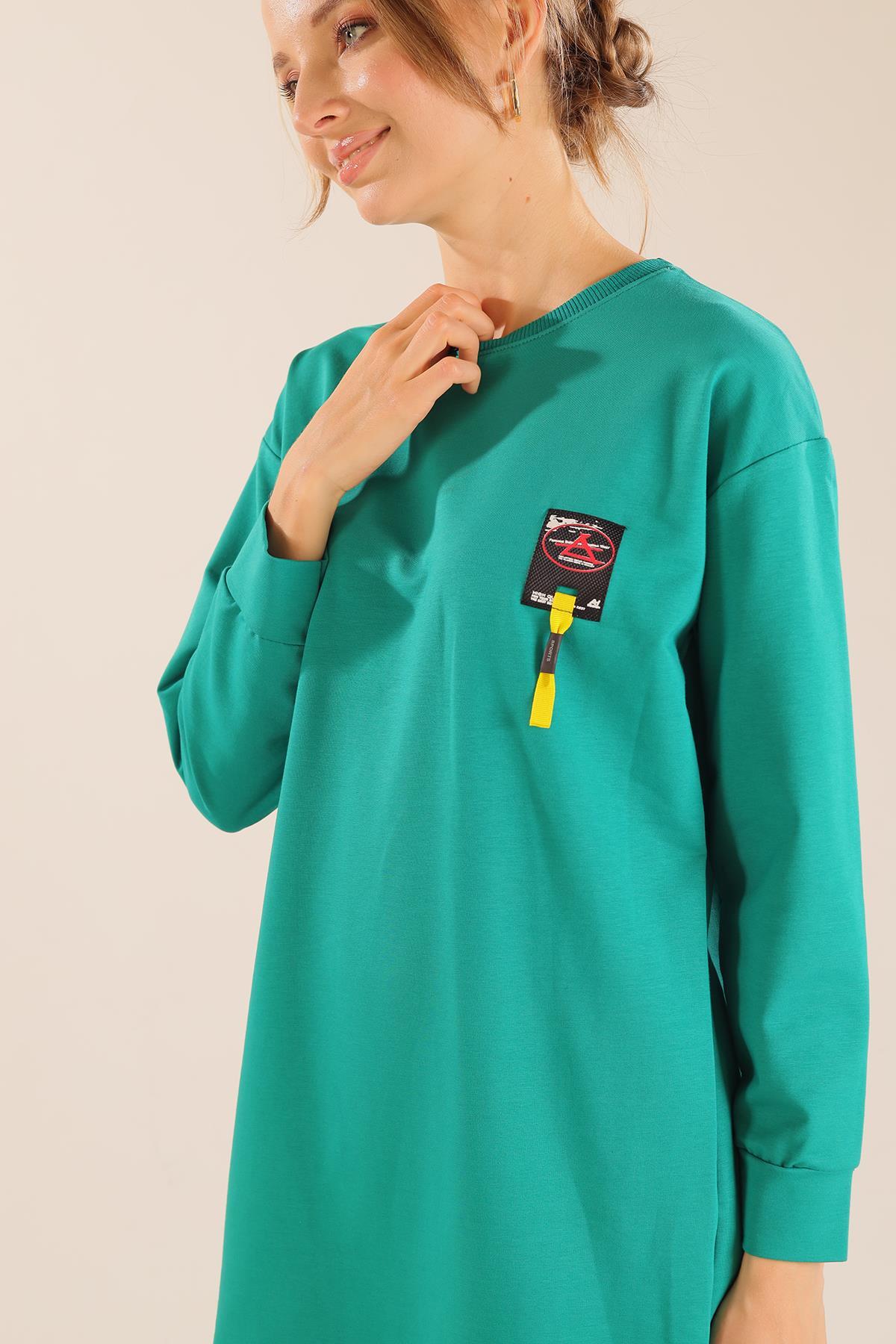 Yeşil Yaka Şerit Arma Detay Sweat 2684 - 6