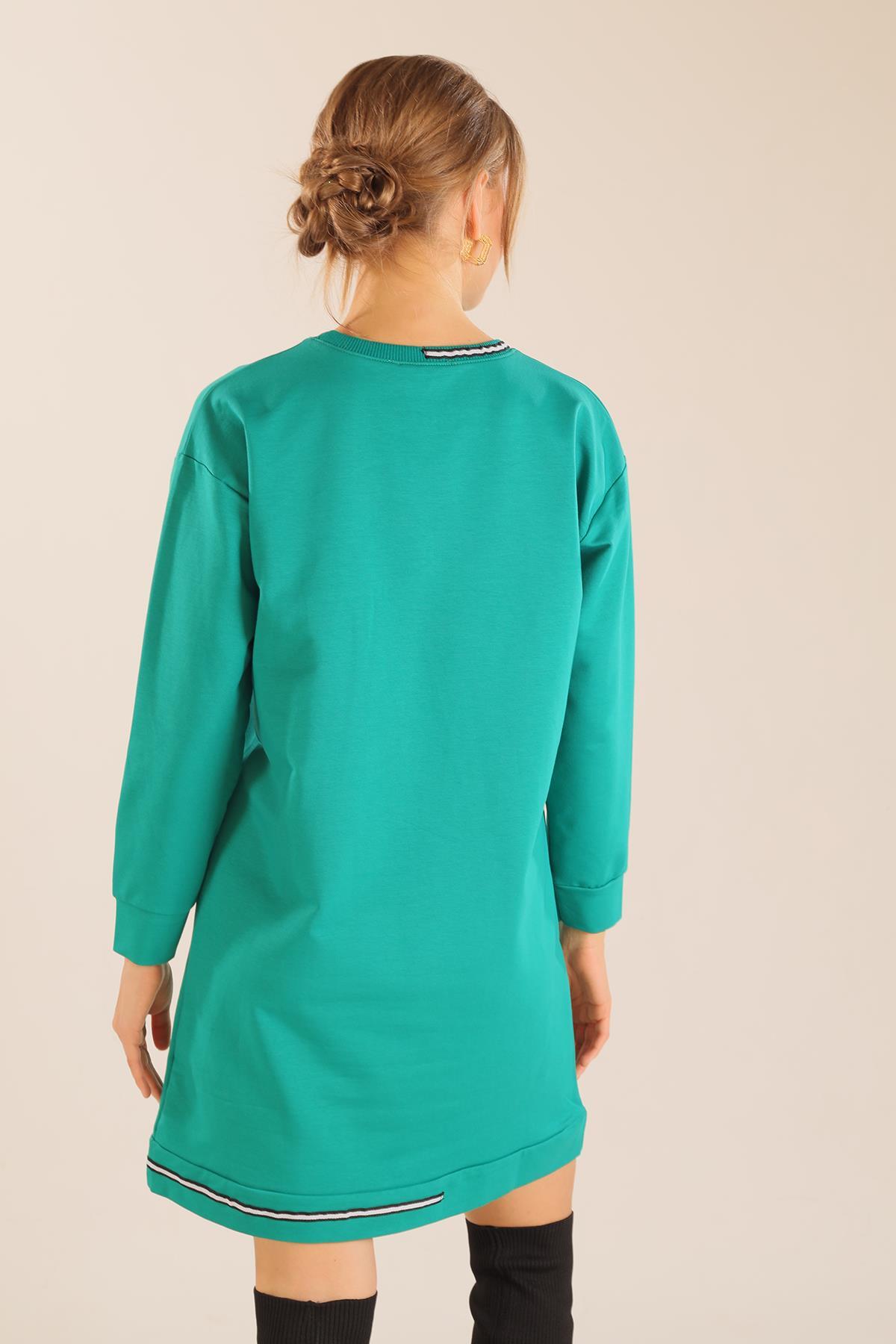 Yeşil Yaka Şerit Arma Detay Sweat 2684 - 8