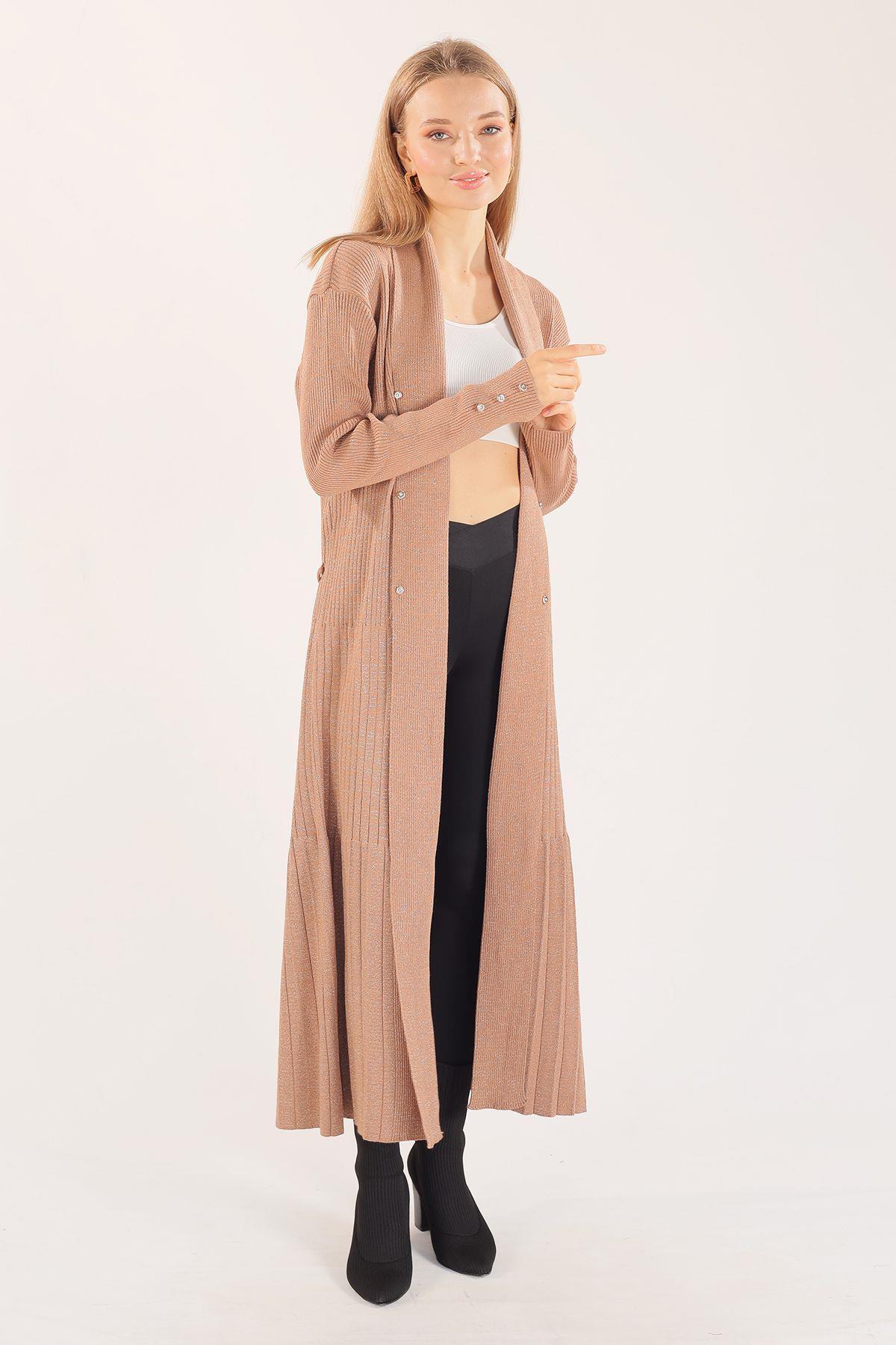 3435 Zımba Detay Uzun Hırka Bisküvi - 1