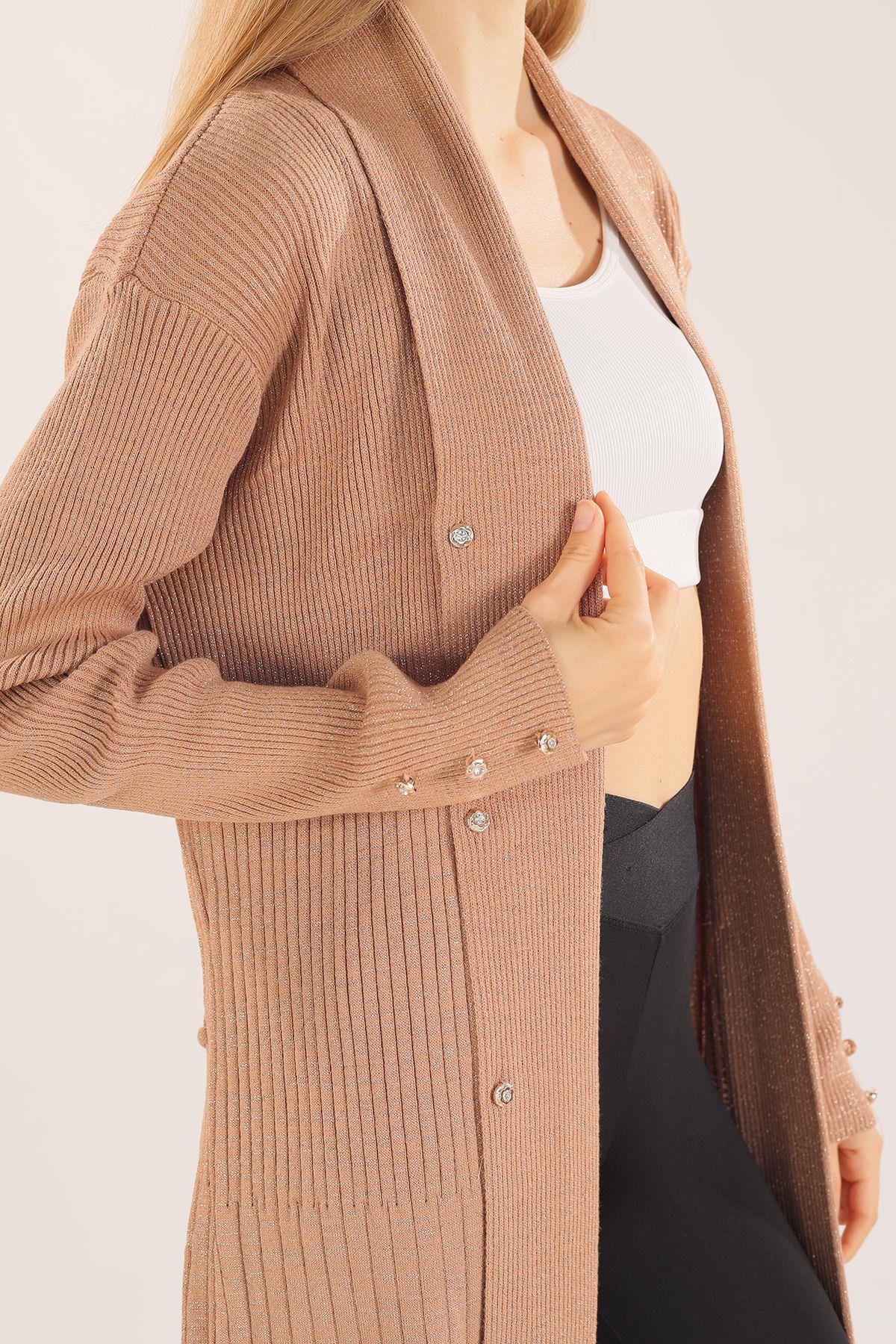 Bisküvi Zımba Detay Uzun Hırka 3435 - 3