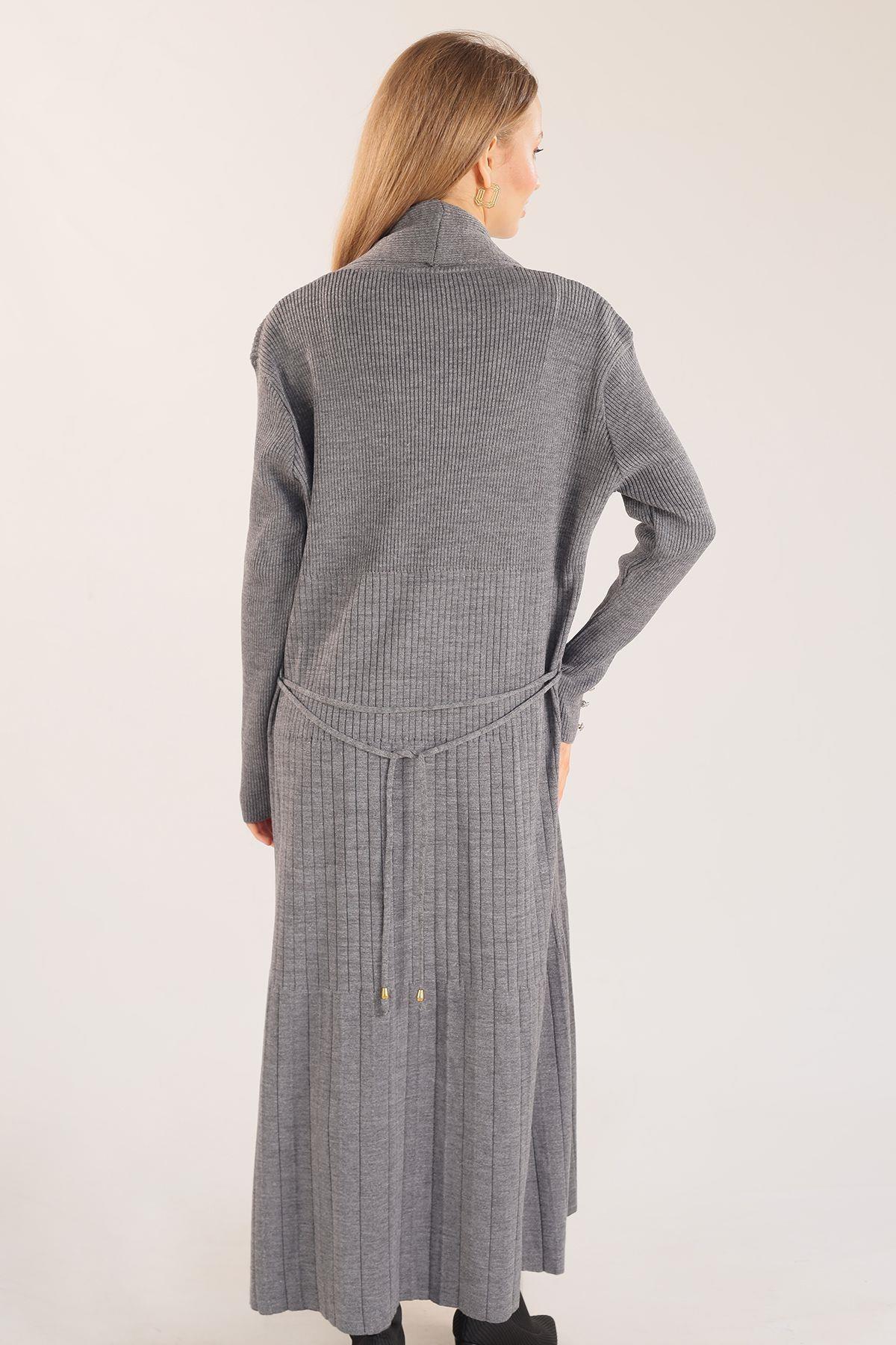 Gri Zımba Detay Uzun Hırka 3435 - 6