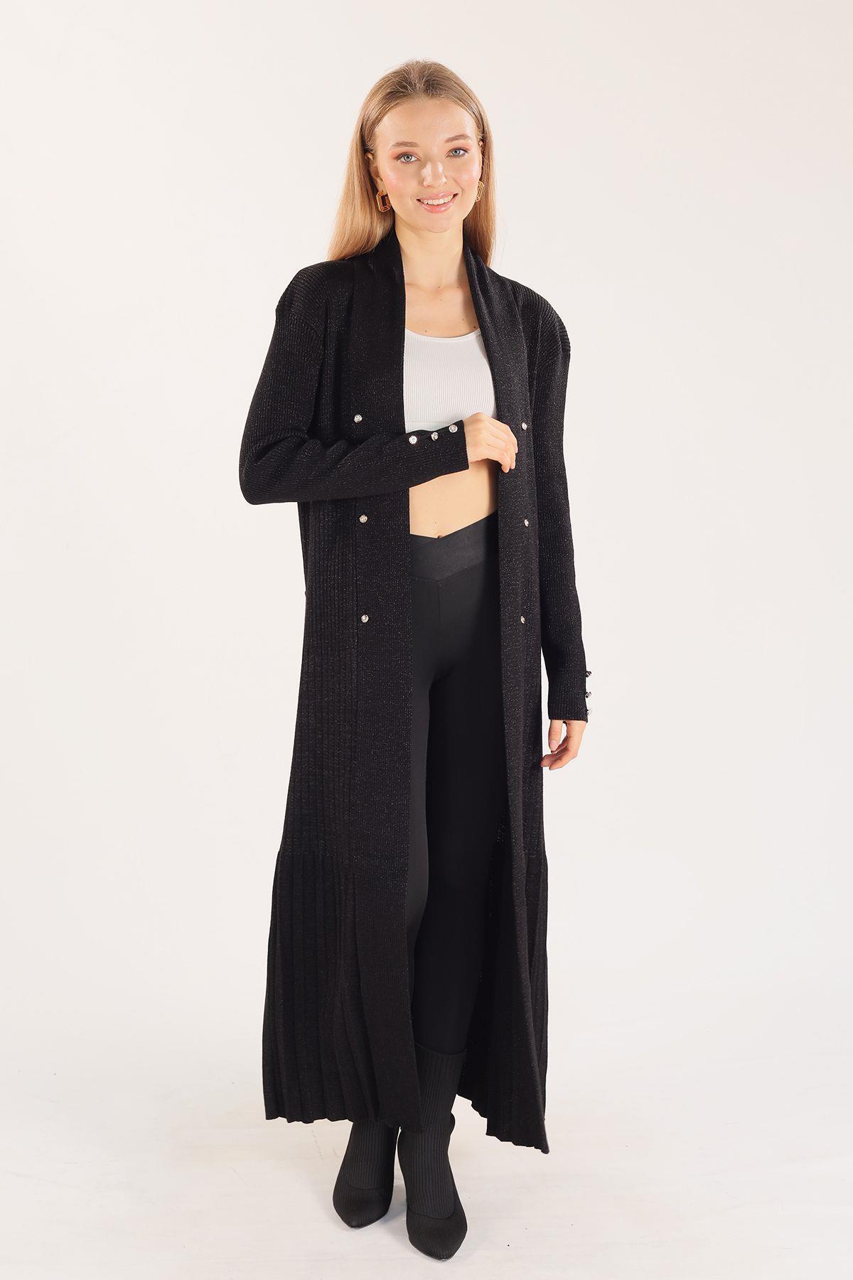 Siyah Zımba Detay Uzun Hırka 3435 