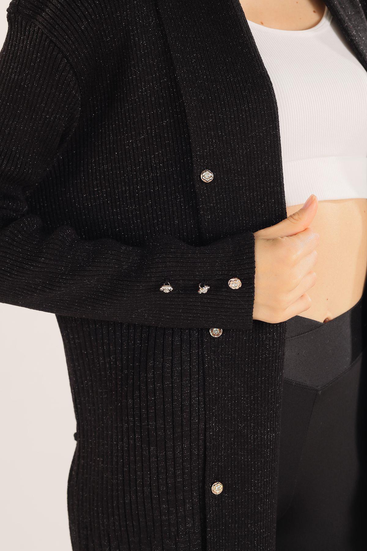 Siyah Zımba Detay Uzun Hırka 3435 - 2