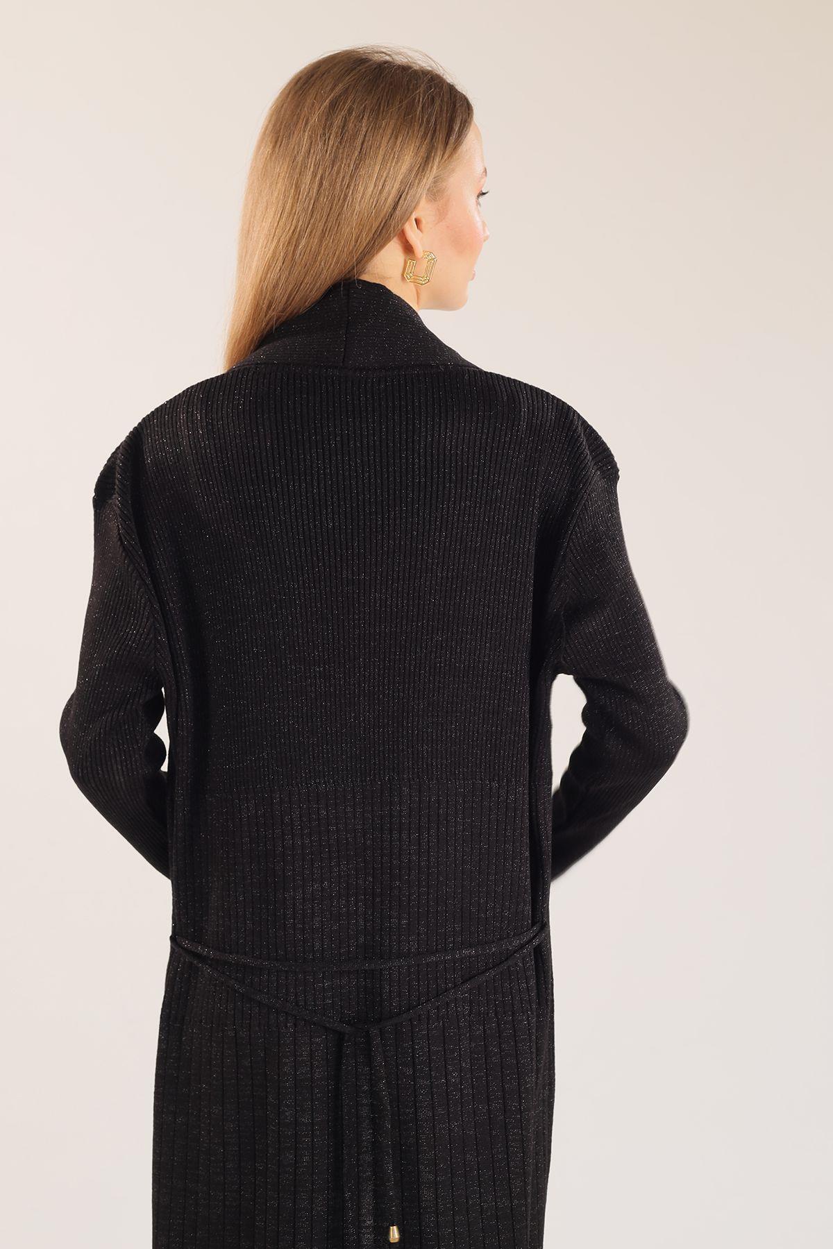 Siyah Zımba Detay Uzun Hırka 3435 - 4