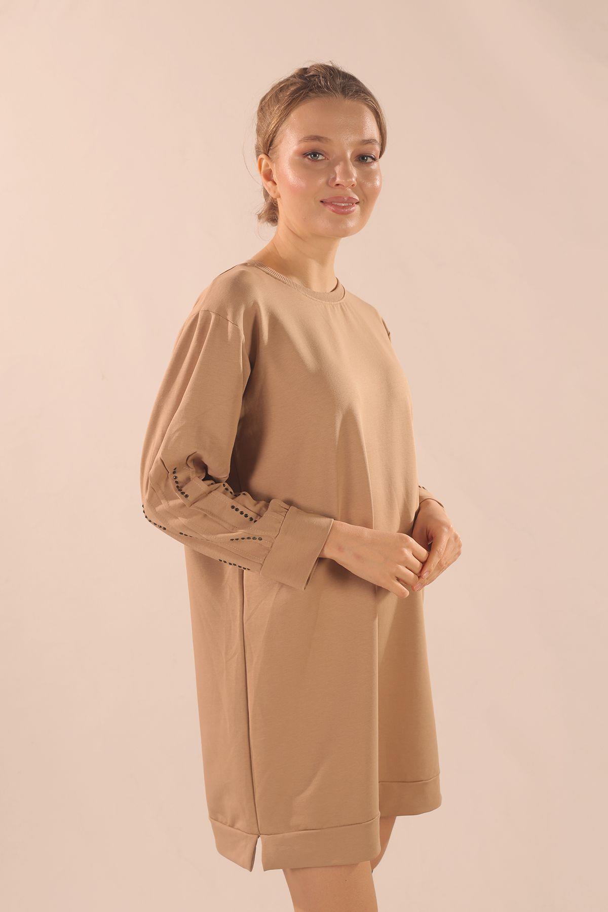 Bej Kol Pile Taş Detay Sweat 3434 - 3