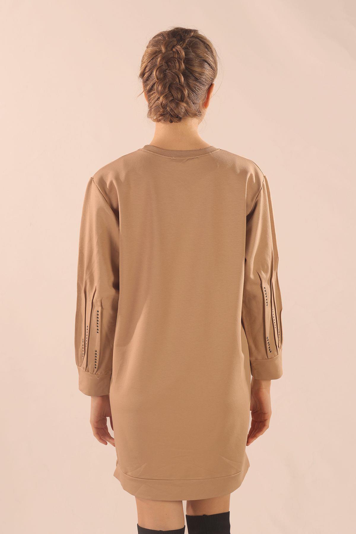 Bej Kol Pile Taş Detay Sweat 3434 - 4